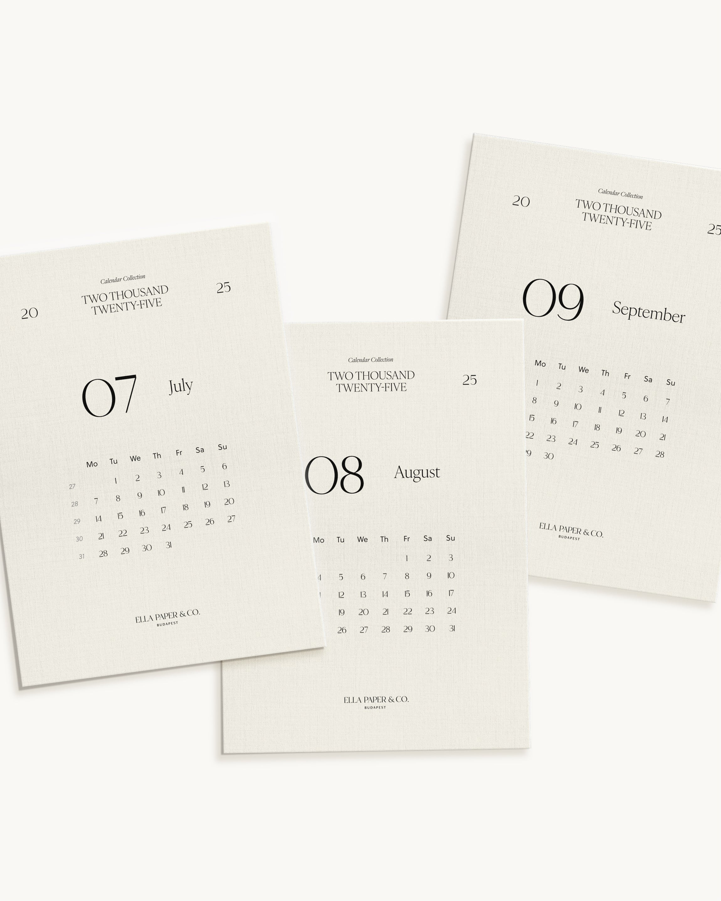 2025 Q3 Monthly Calendar Cards