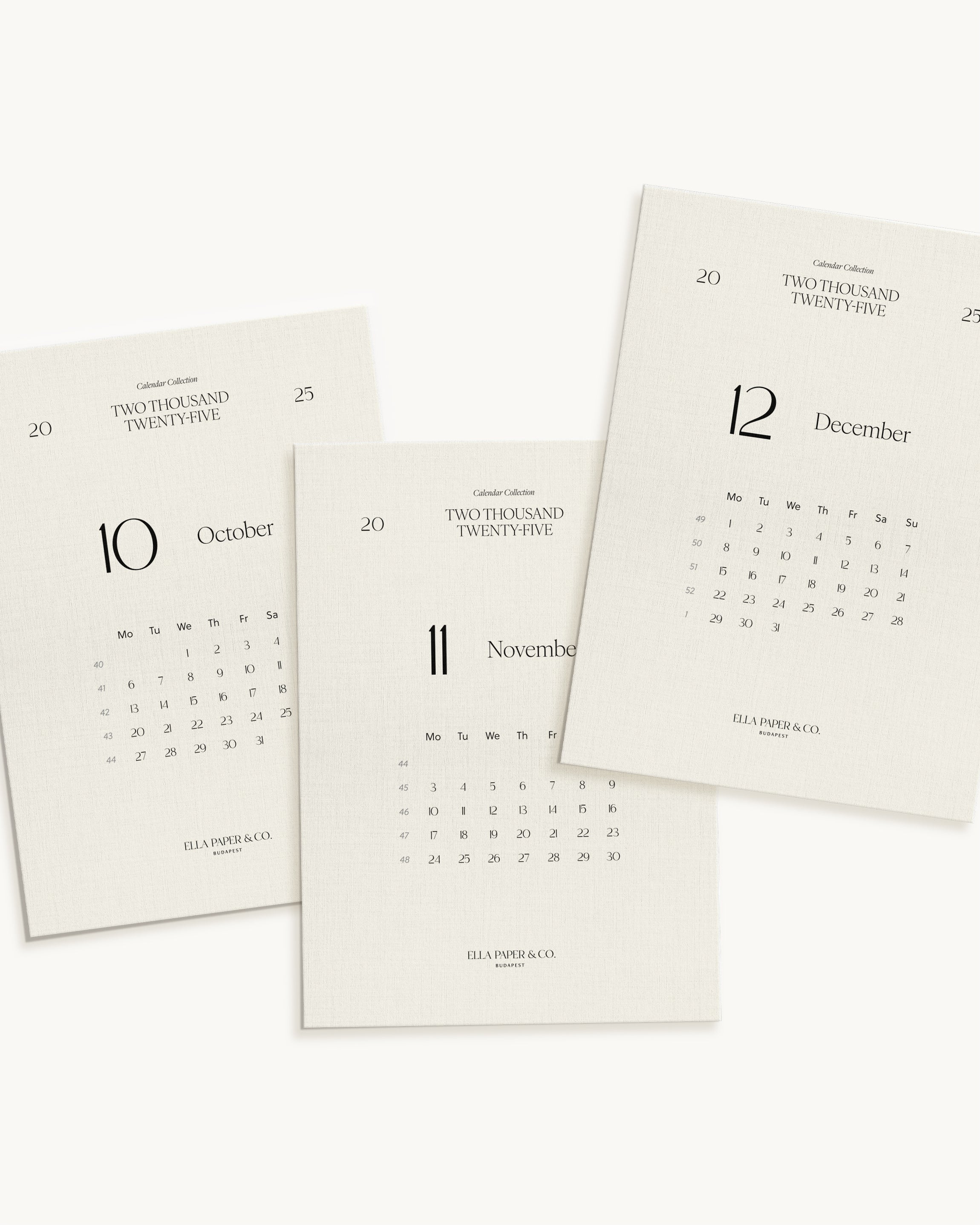2025 Q4 Monthly Calendar Cards