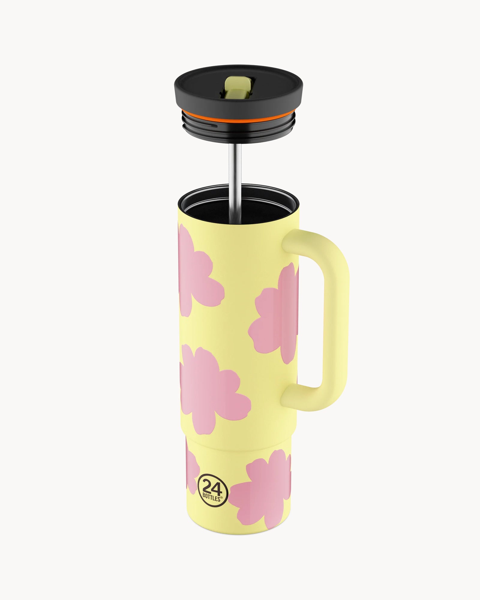 24Bottles Straw Cup 800 ml rozsdamentes acél bögre szívószállal - Daydreaming Yellow