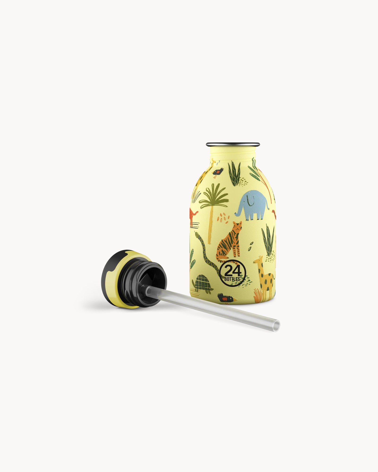 24Bottles Kids 250 ml rozsdamentes acél kulacs szívószálas kupakkal - Jungle Friends