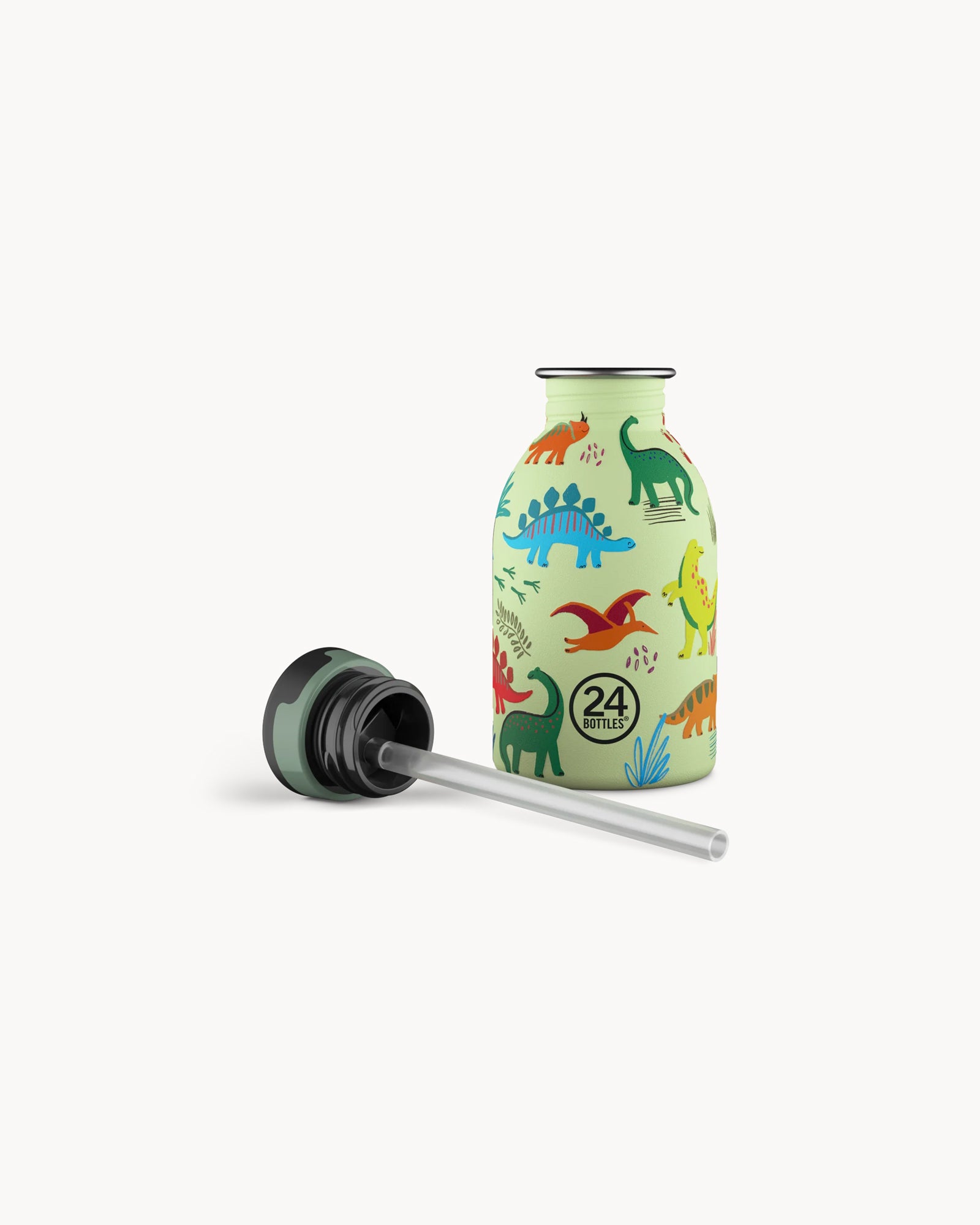 24Bottles Kids 250 ml rozsdamentes acél kulacs szívószálas kupakkal - Jurassic Friends