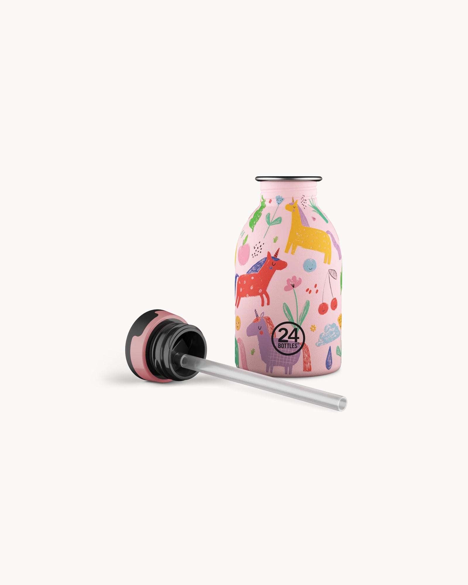 24Bottles Kids 250 ml rozsdamentes acél kulacs szívószálas kupakkal - Magic Friends