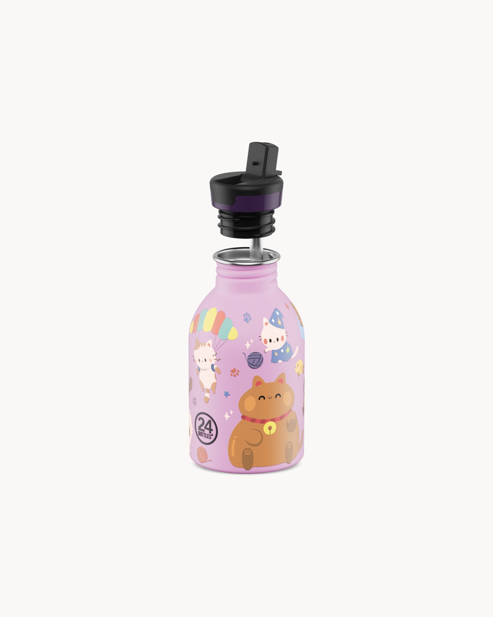 24Bottles Kids 250 ml rozsdamentes acél kulacs szívószálas kupakkal - Meow Friends