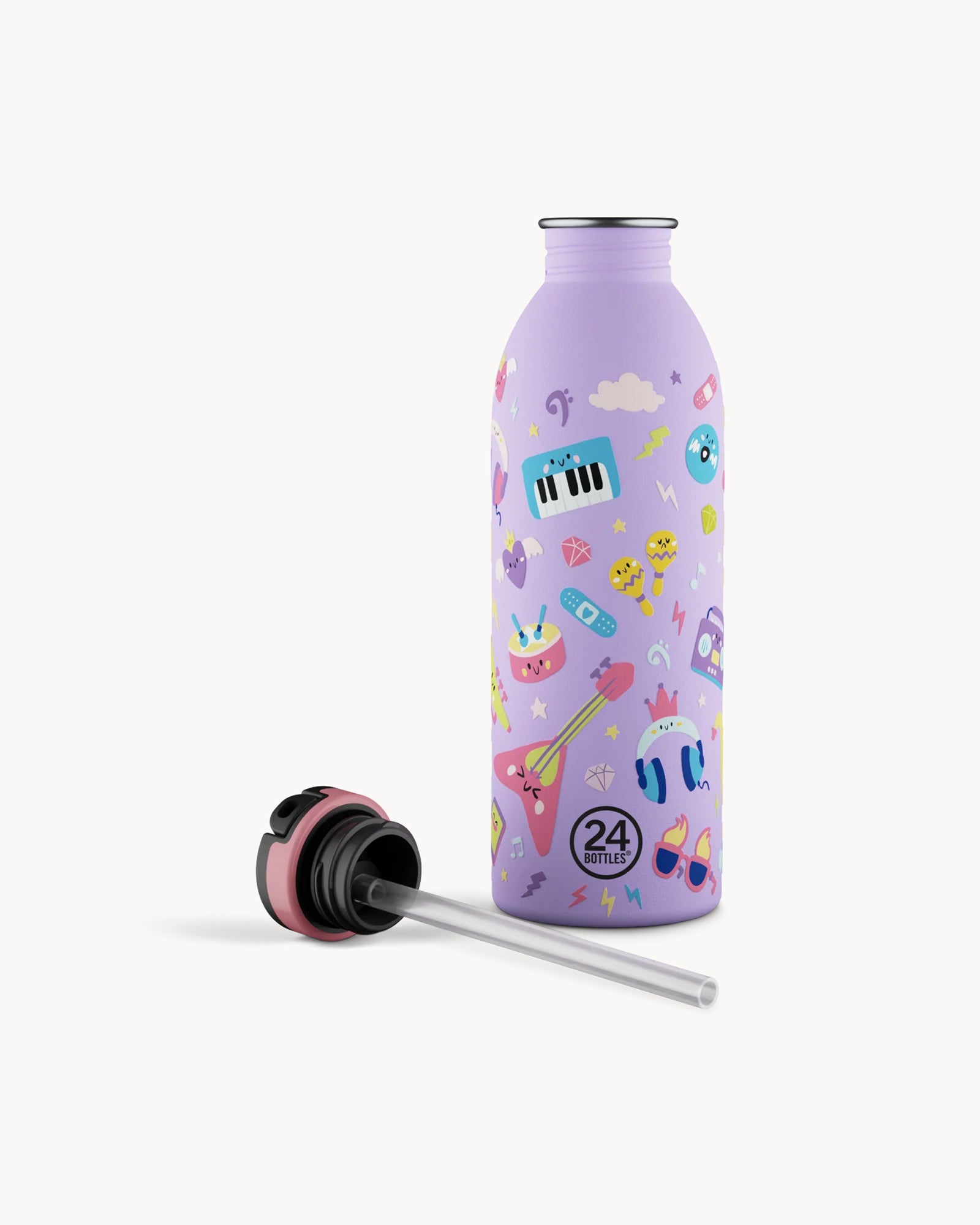 24Bottles Kids 500 ml rozsdamentes acél kulacs szívószálas kupakkal - Music Friends