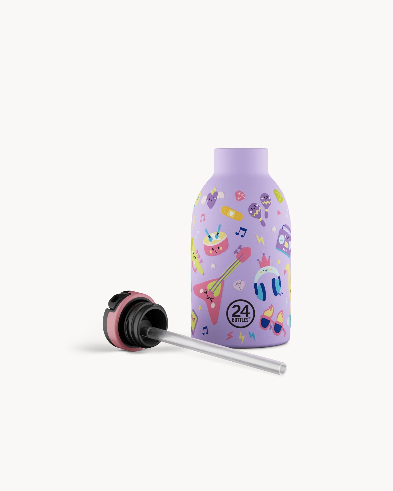24Bottles Kids 330 ml rozsdamentes acél termosz szívószálas kupakkal - Music Friends