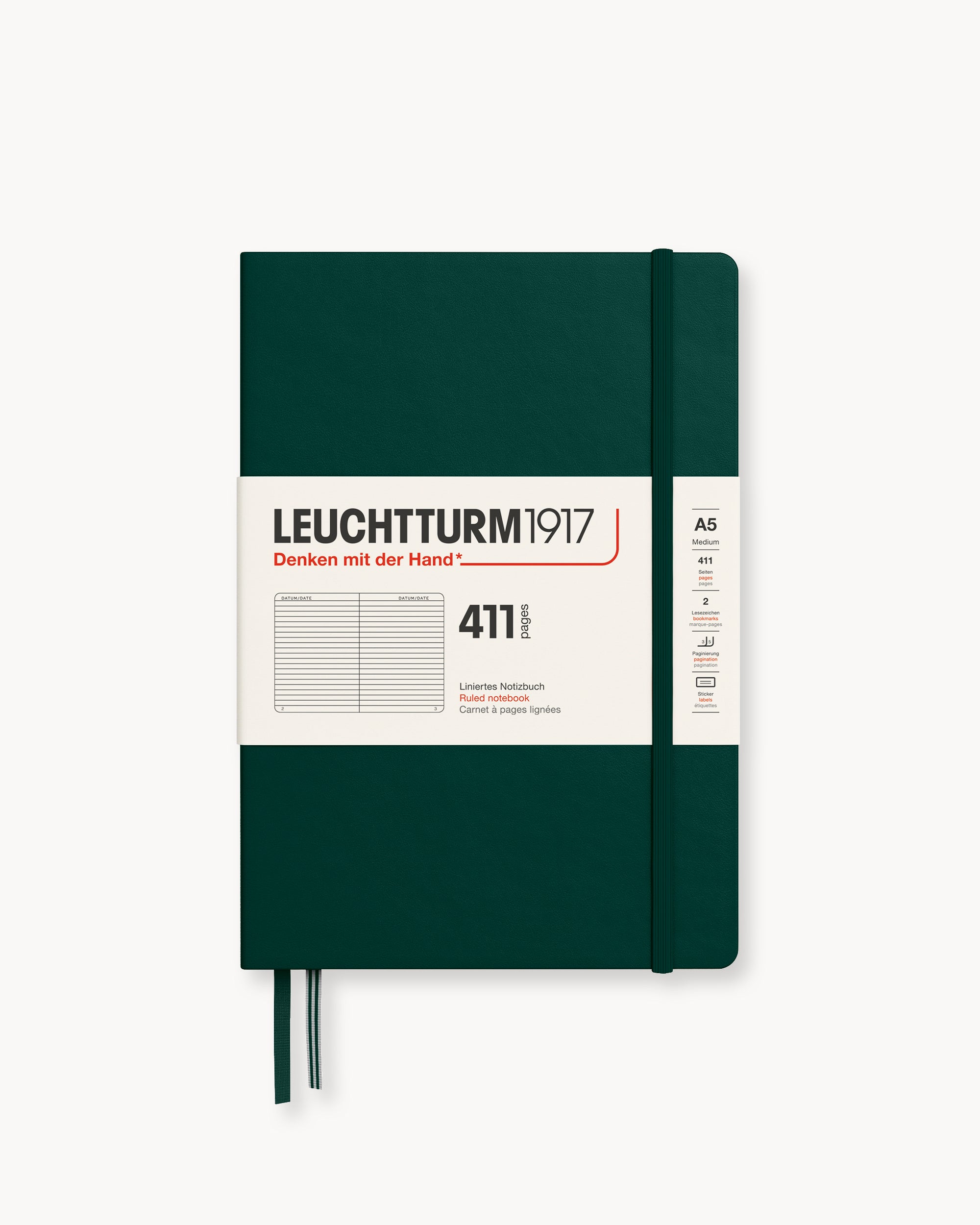 Leuchtturm1917 Notebook 411, vonalas, Medium (A5) – Forest Green