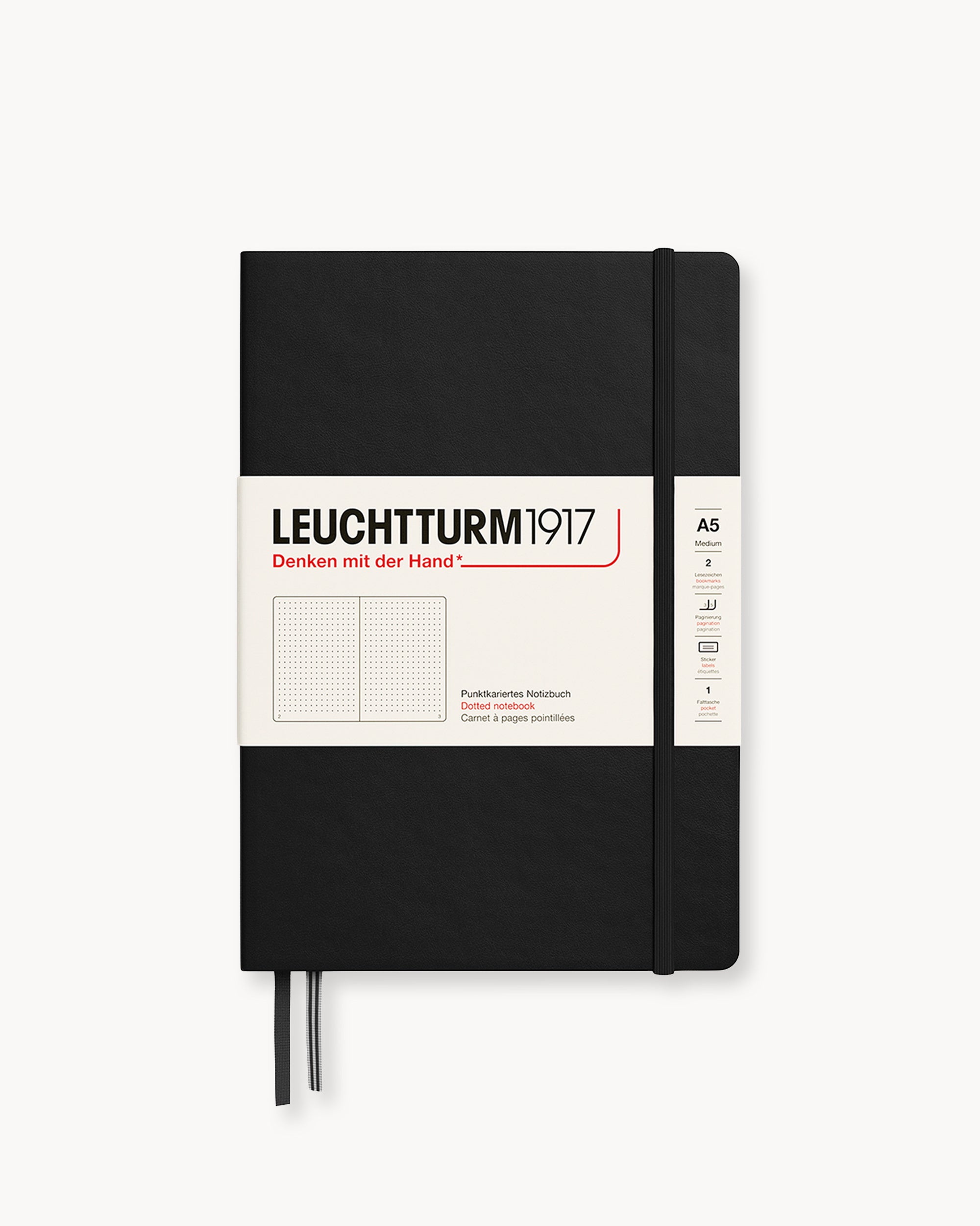 Leuchtturm1917 Hardcover Notebook Classic, pontozott lapos, Medium (A5) – Black