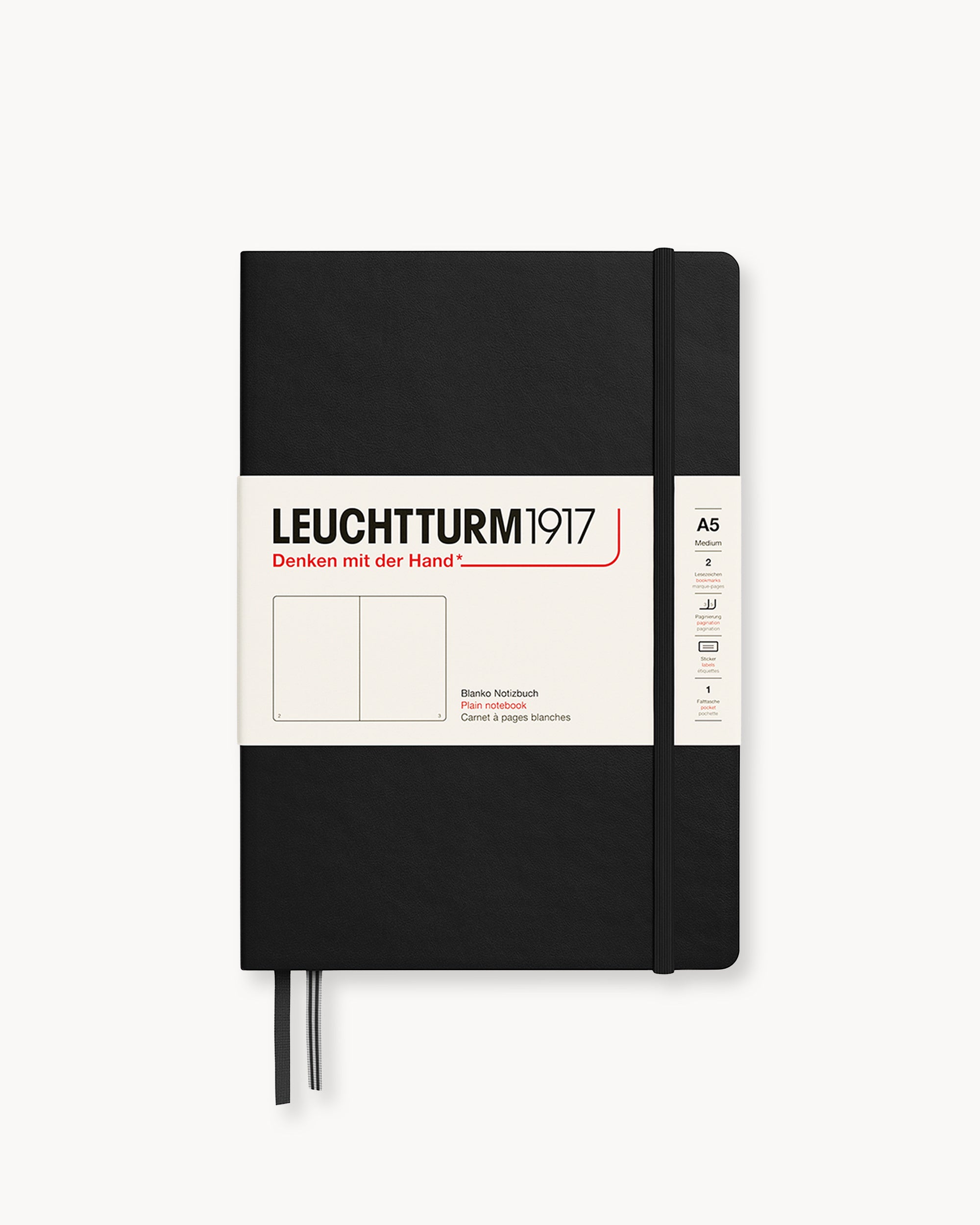 Leuchtturm1917 Hardcover Notebook Classic, sima lapos, Medium (A5) – Black