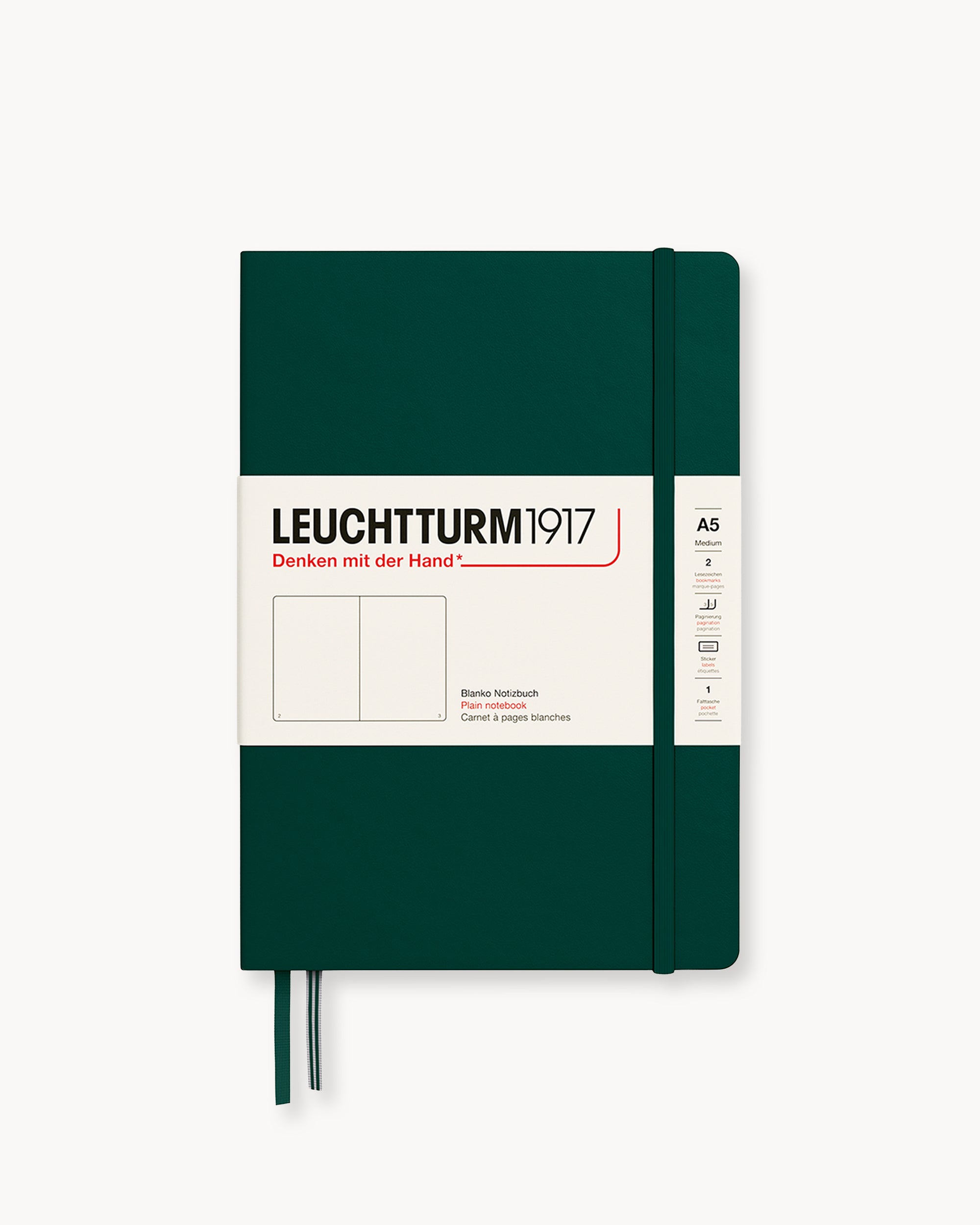 Leuchtturm1917 Hardcover Notebook Classic, sima lapos, Medium (A5) – Forest Green