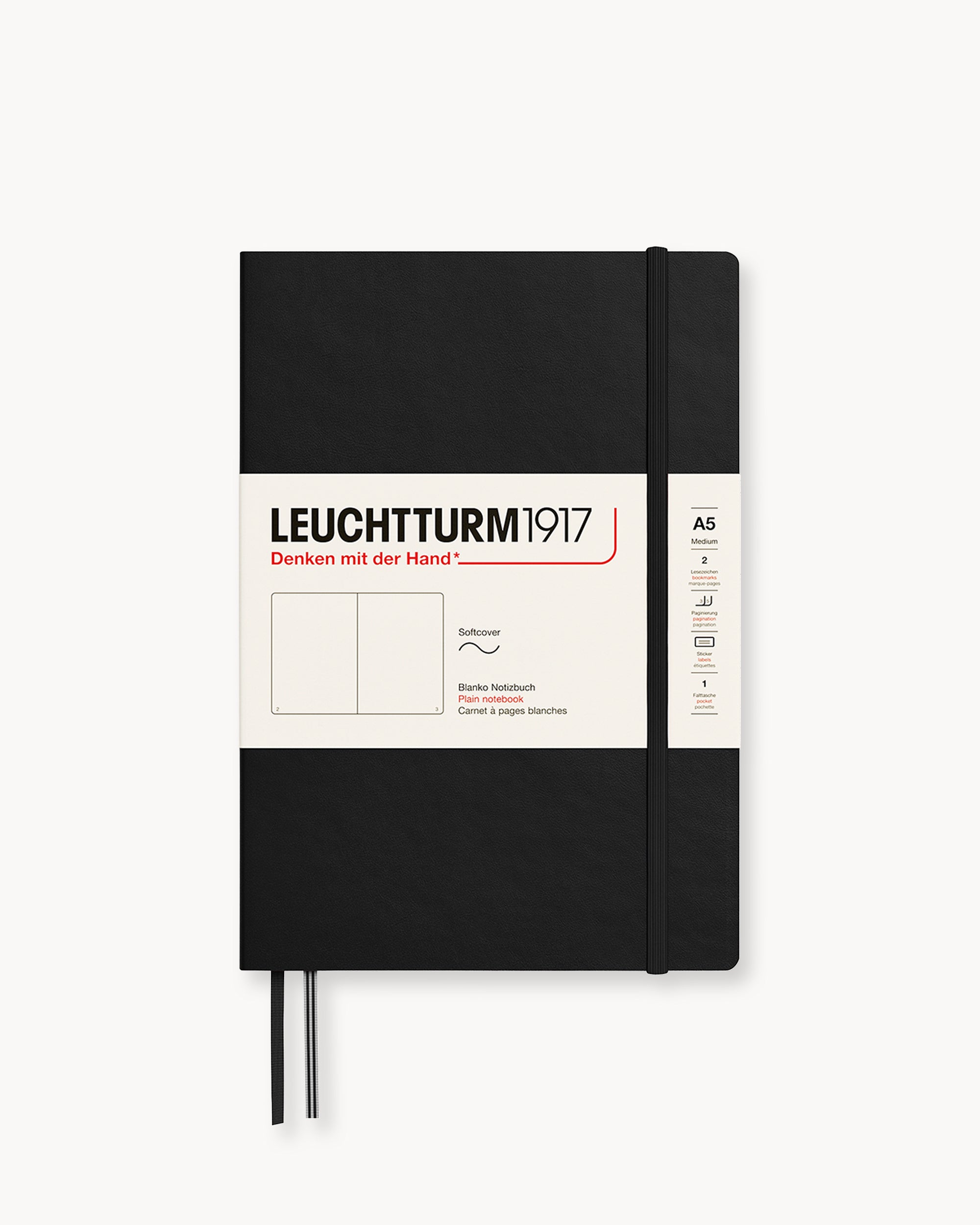 Leuchtturm1917 Softcover Notebook Classic, sima lapos, Medium (A5) – Black