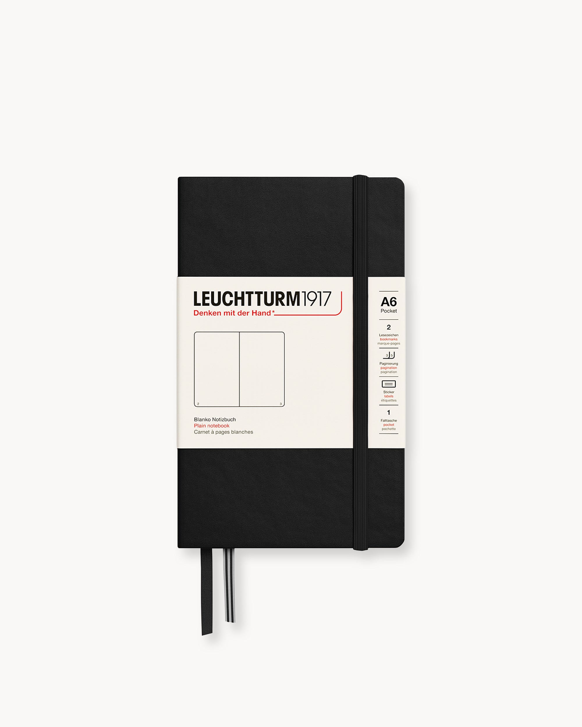 Leuchtturm1917 Hardcover Notebook Classic, sima lapos, Pocket (A6) – Black