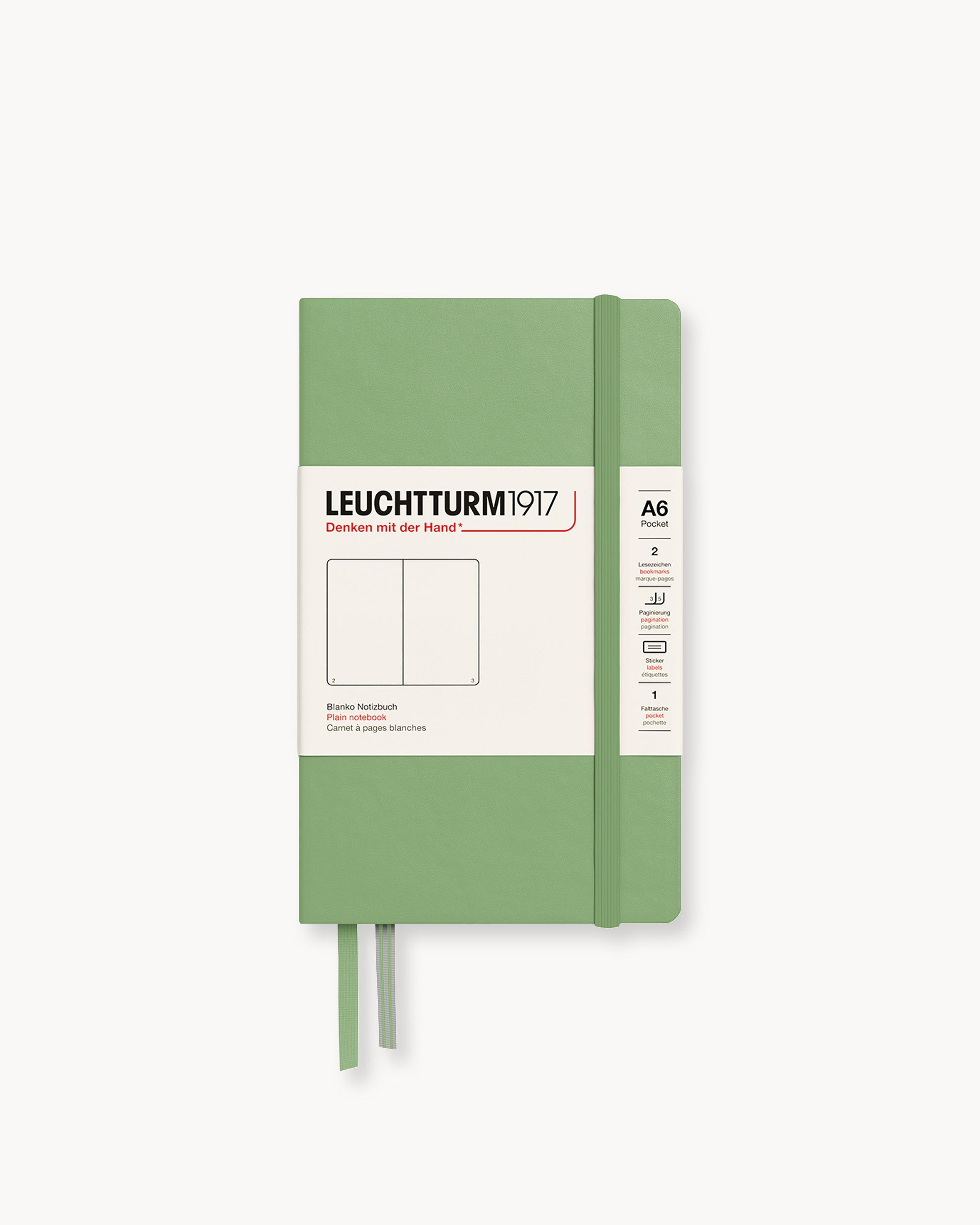 Leuchtturm1917 Hardcover Notebook Classic, sima lapos, Pocket (A6) – Sage