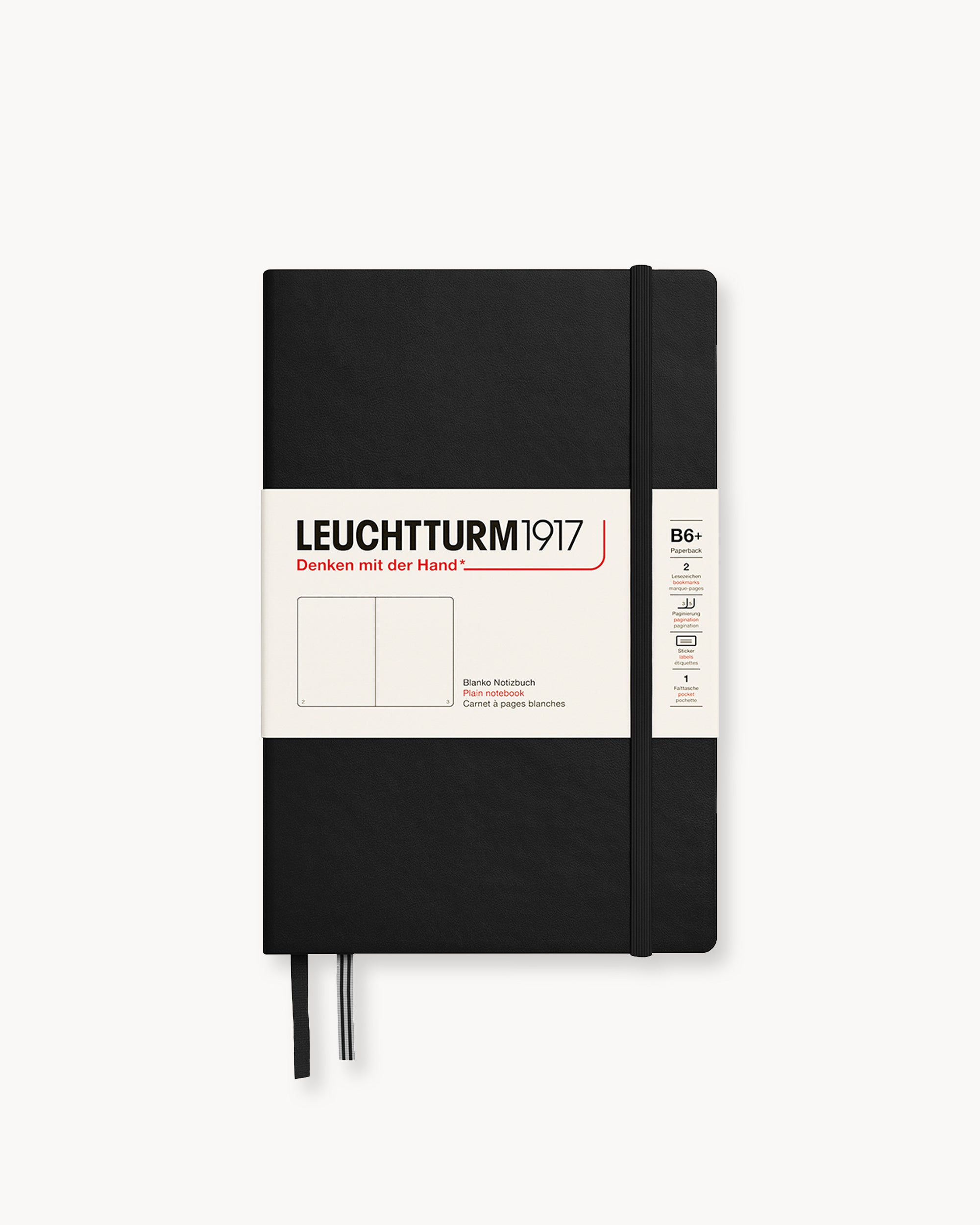 Leuchtturm1917 Hardcover Notebook Classic, sima lapos, Paperback (B6+) – Black