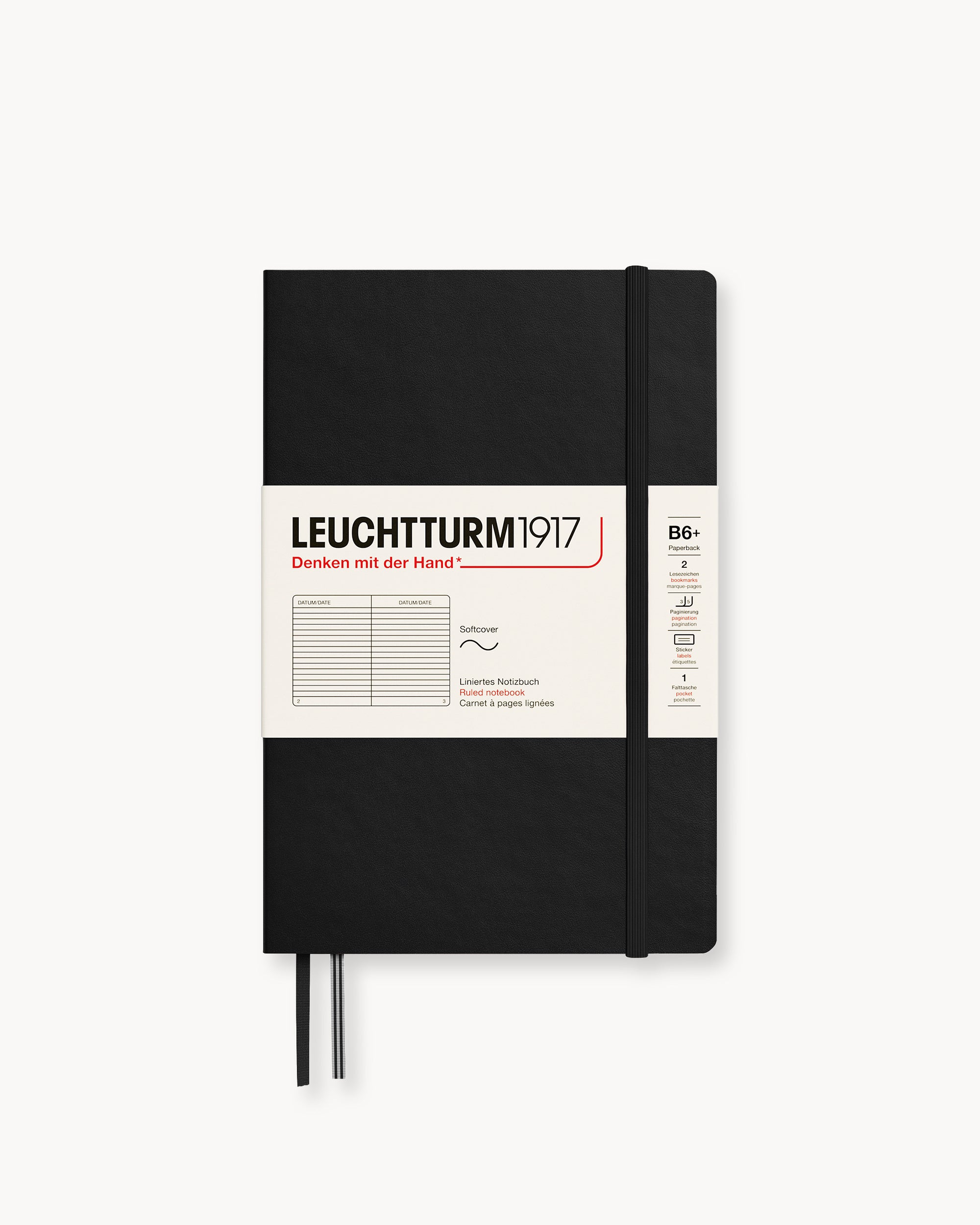 Leuchtturm1917 Softcover Notebook Classic, vonalas, Paperback (B6+) – Black