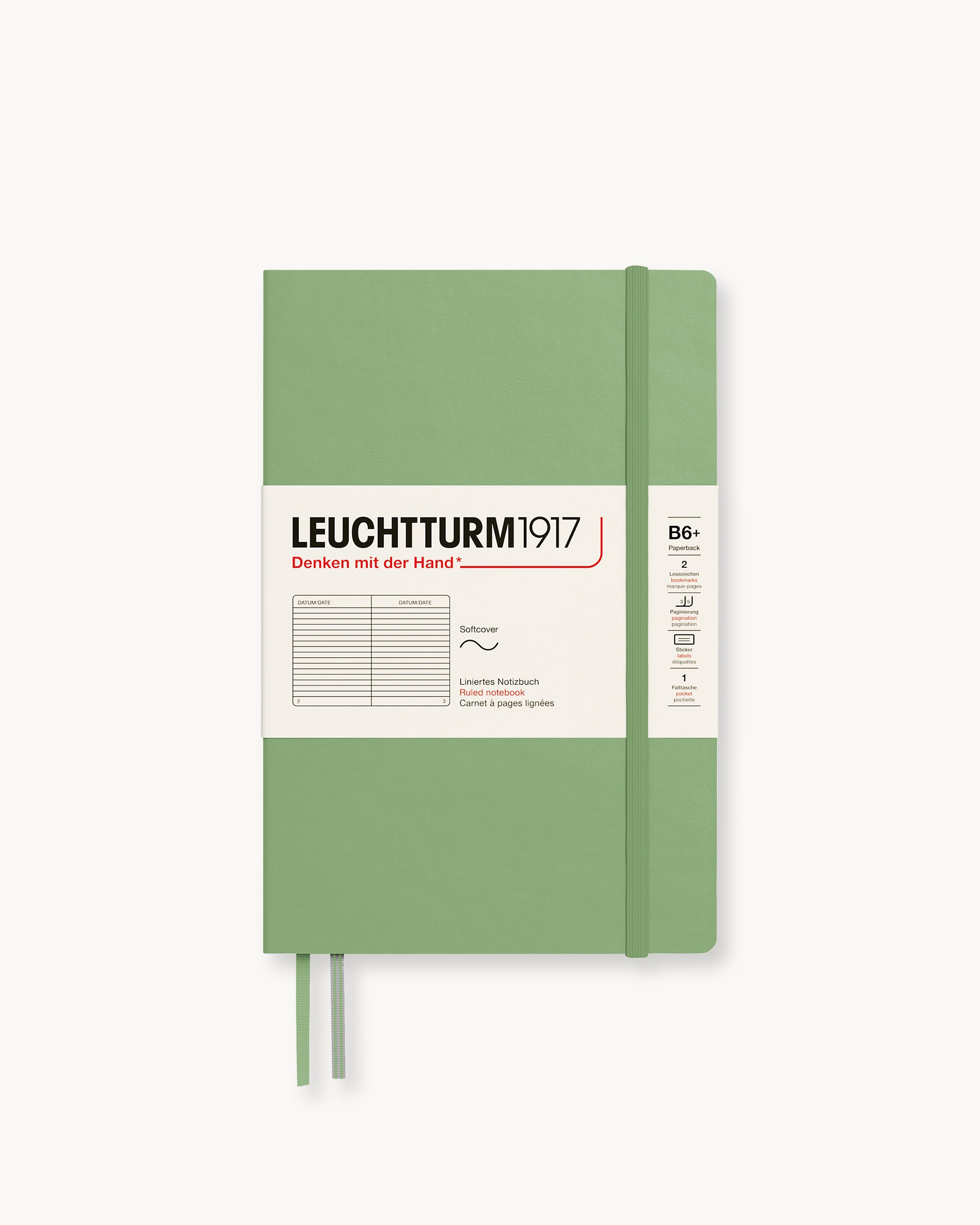 Leuchtturm1917 Softcover Notebook Classic, vonalas, Paperback (B6+) – Sage