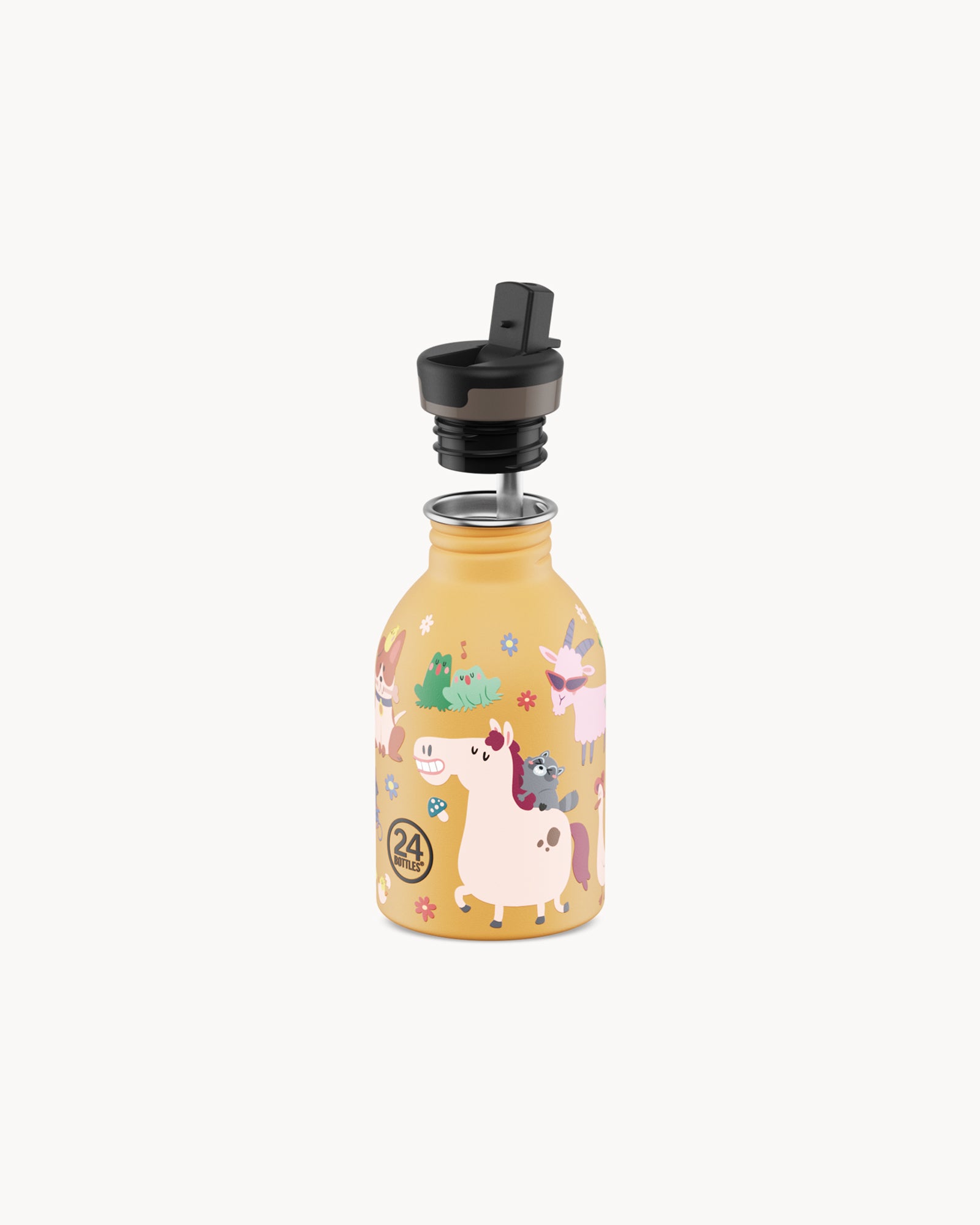 24Bottles Kids 250 ml rozsdamentes acél kulacs szívószálas kupakkal - Farm Friends
