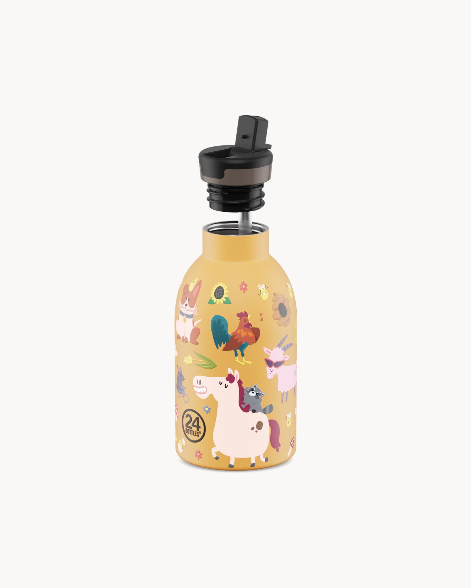 24Bottles Kids 330 ml rozsdamentes acél termosz szívószálas kupakkal - Farm Friends