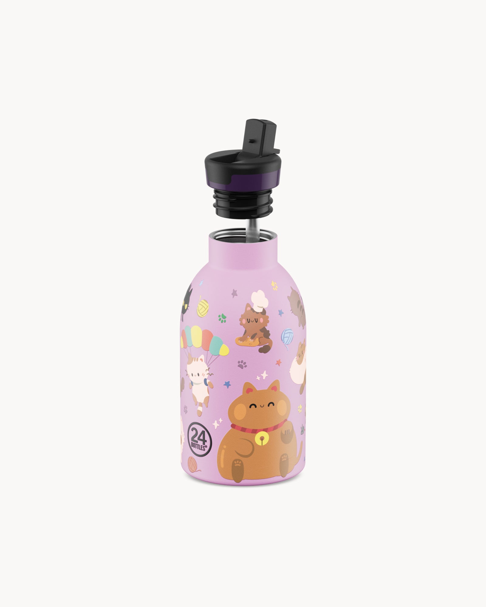 24Bottles Kids 330 ml rozsdamentes acél termosz szívószálas kupakkal - Meow Friends