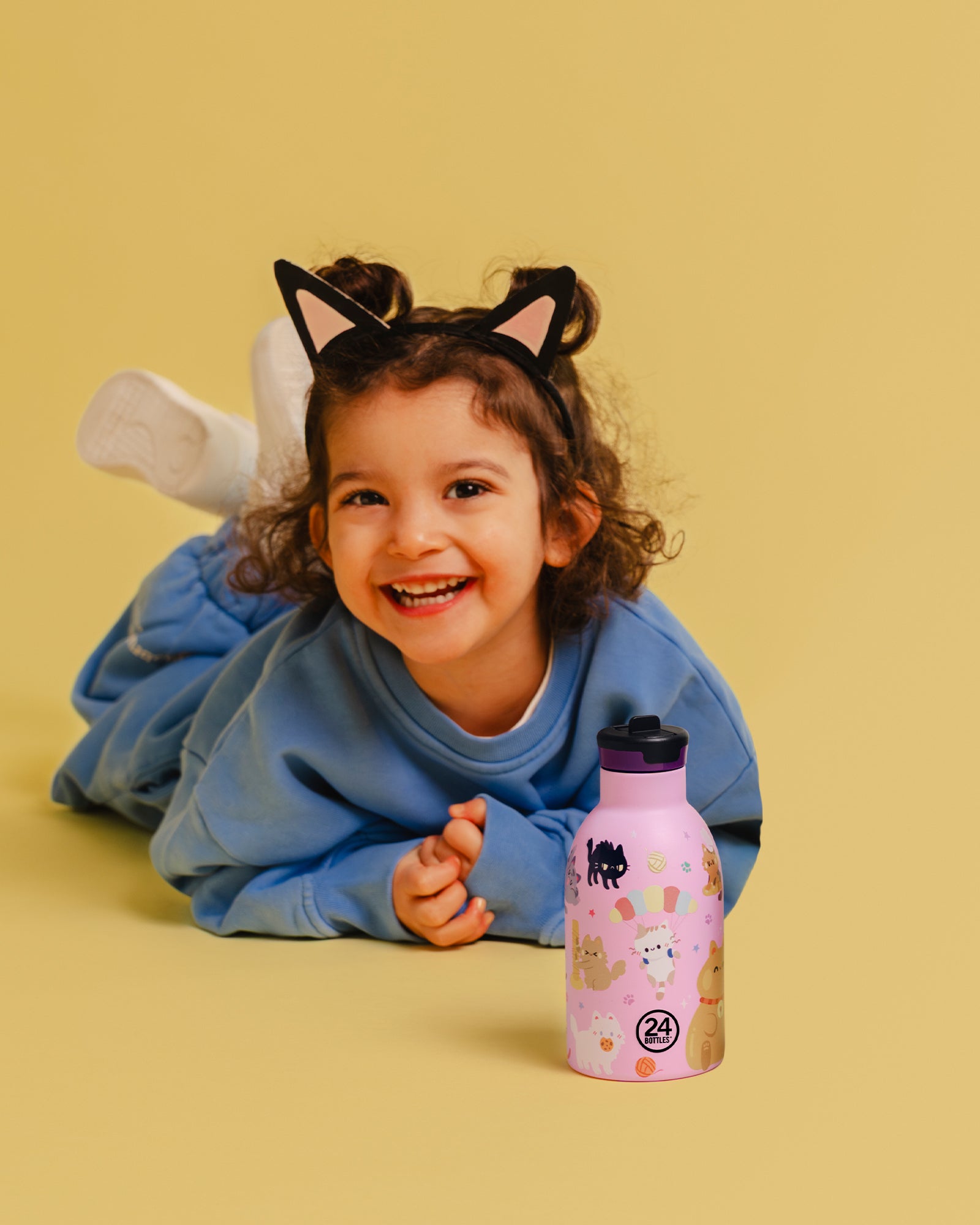 24Bottles Kids 330 ml rozsdamentes acél termosz szívószálas kupakkal - Meow Friends