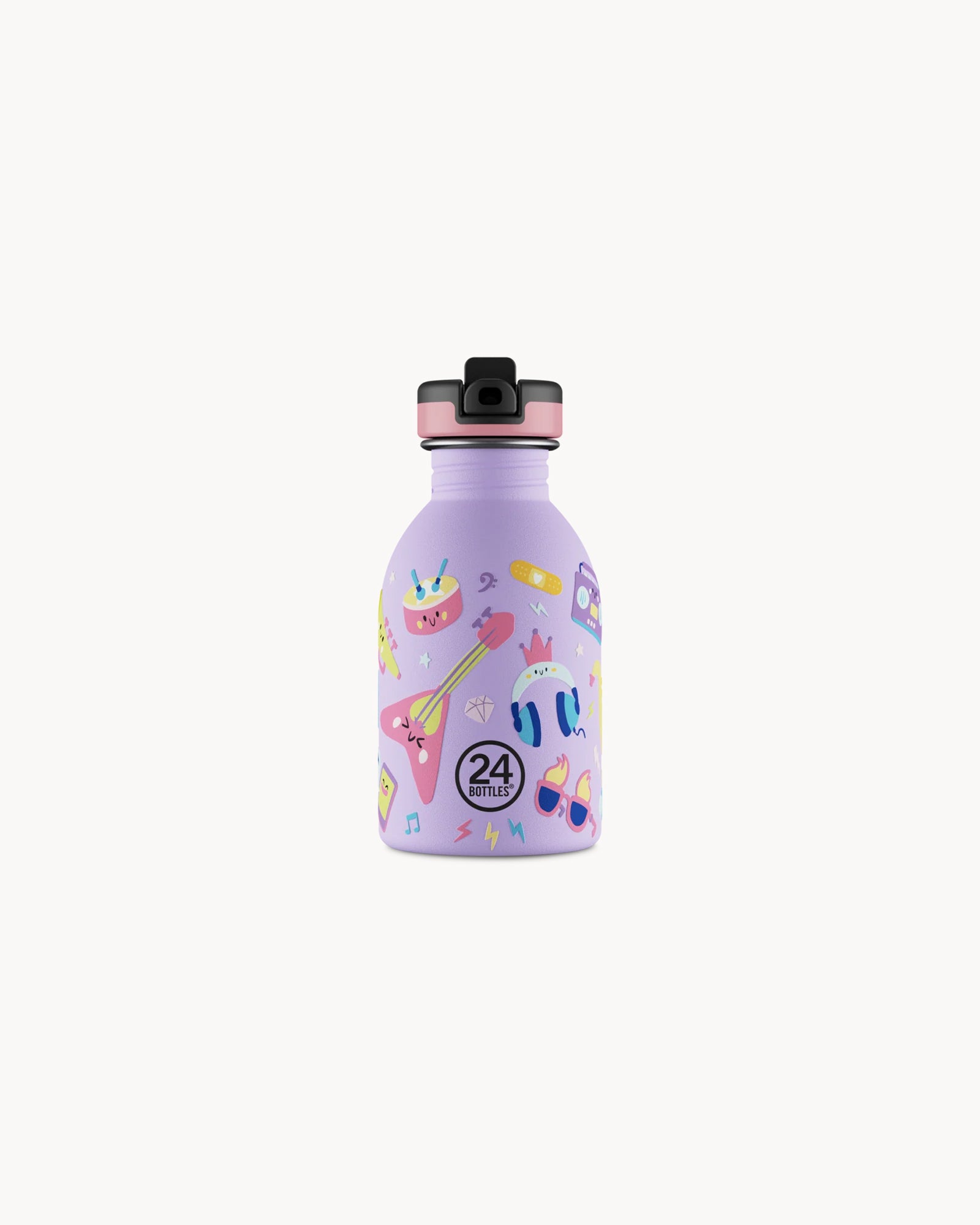 24Bottles Kids 250 ml rozsdamentes acél kulacs szívószálas kupakkal - Music Friends