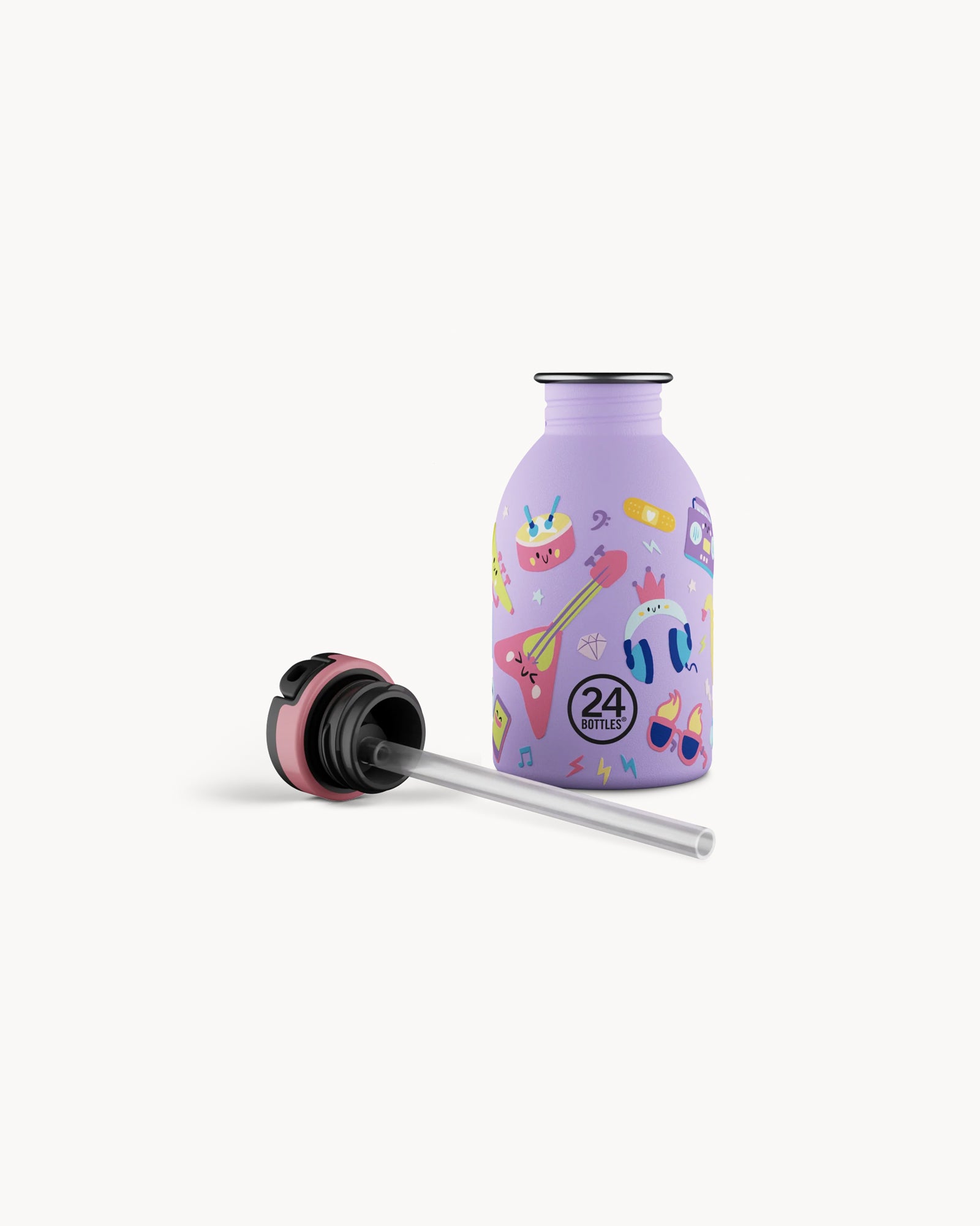 24Bottles Kids 250 ml rozsdamentes acél kulacs szívószálas kupakkal - Music Friends