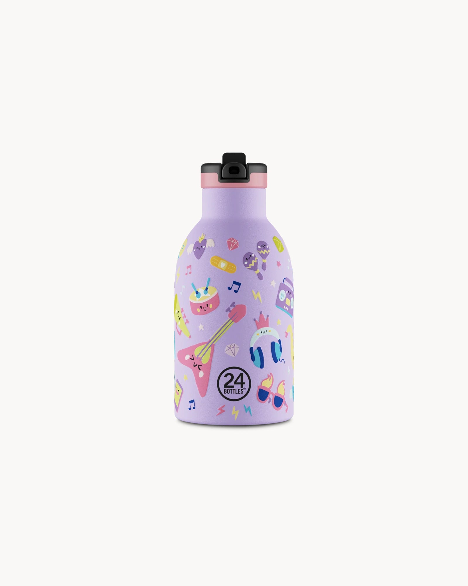 24Bottles Kids 330 ml rozsdamentes acél termosz szívószálas kupakkal - Music Friends