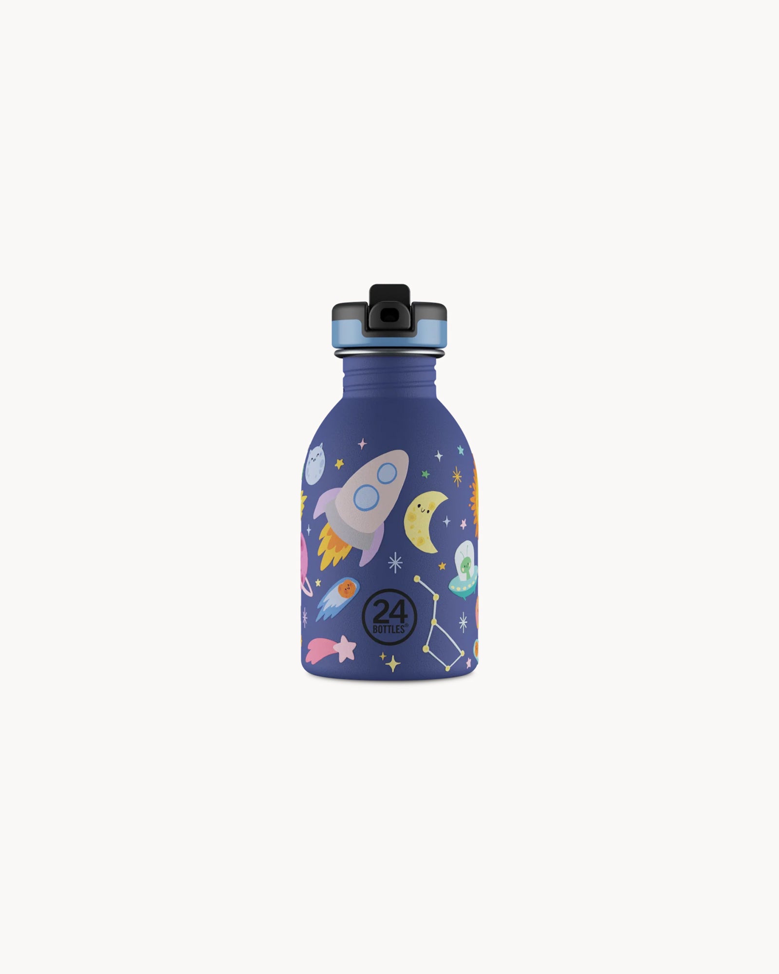 24Bottles Kids 250 ml rozsdamentes acél kulacs szívószálas kupakkal - Space Friends