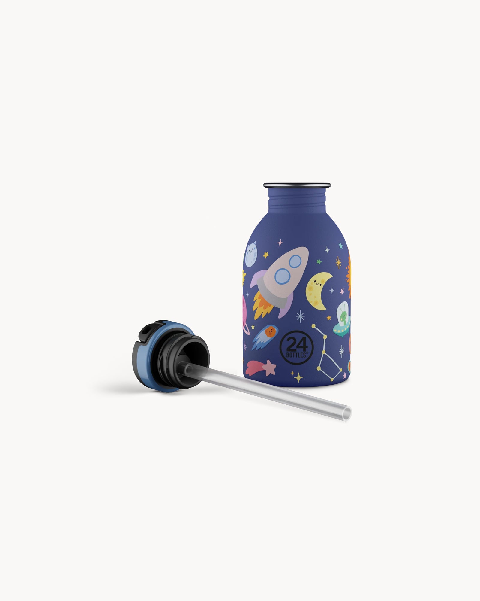 24Bottles Kids 250 ml rozsdamentes acél kulacs szívószálas kupakkal - Space Friends