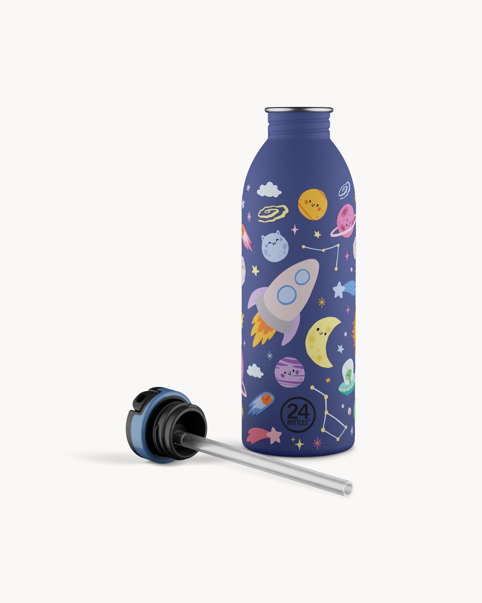 24Bottles Kids 500 ml rozsdamentes acél kulacs szívószálas kupakkal - Space Friends