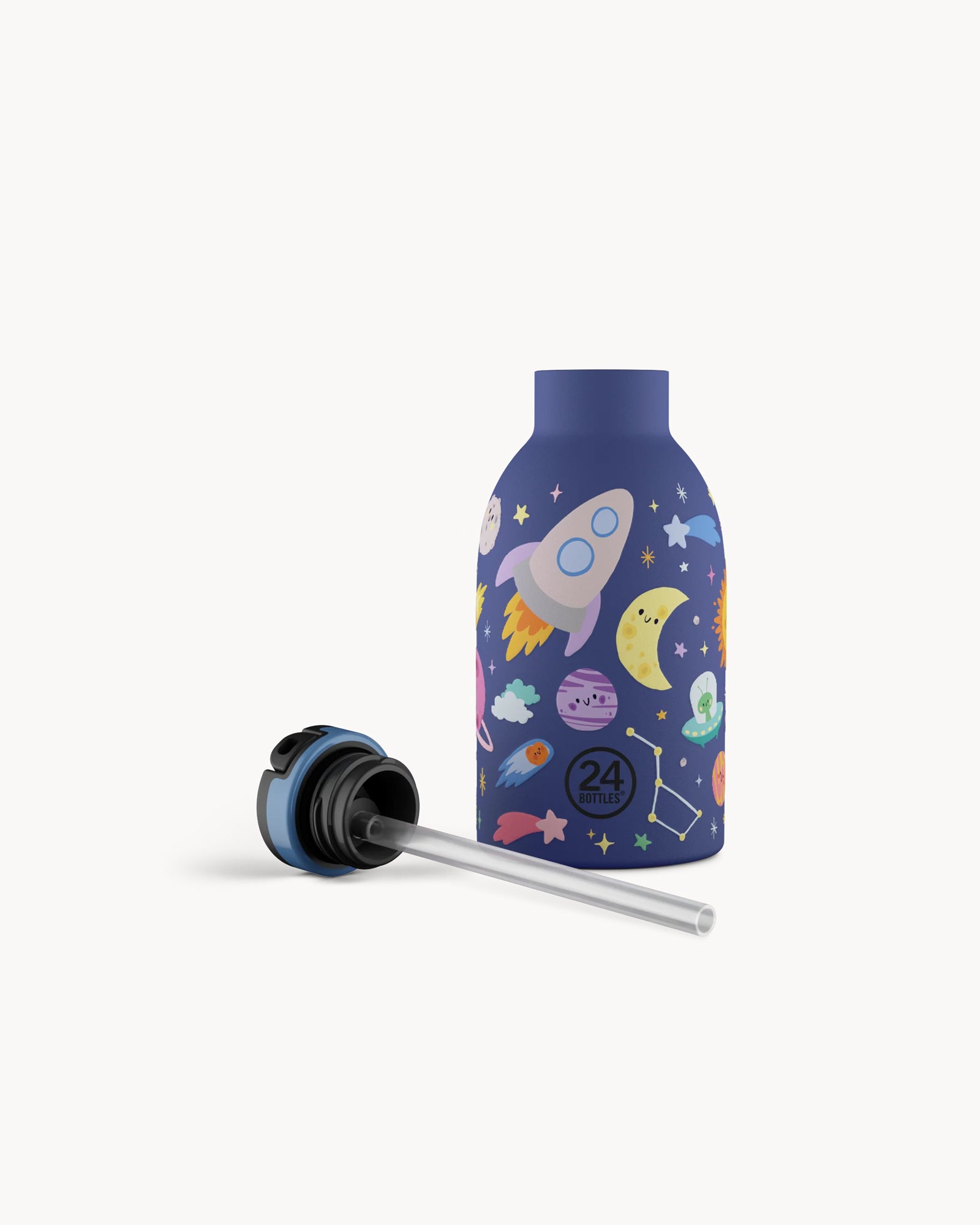 24Bottles Kids 330 ml rozsdamentes acél termosz szívószálas kupakkal - Space Friends