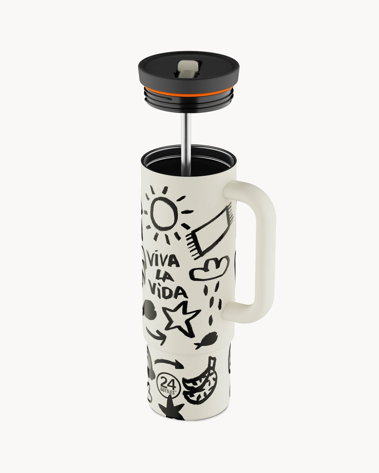 24Bottles Straw Cup 800 ml rozsdamentes acél bögre szívószállal - Viva La Vida