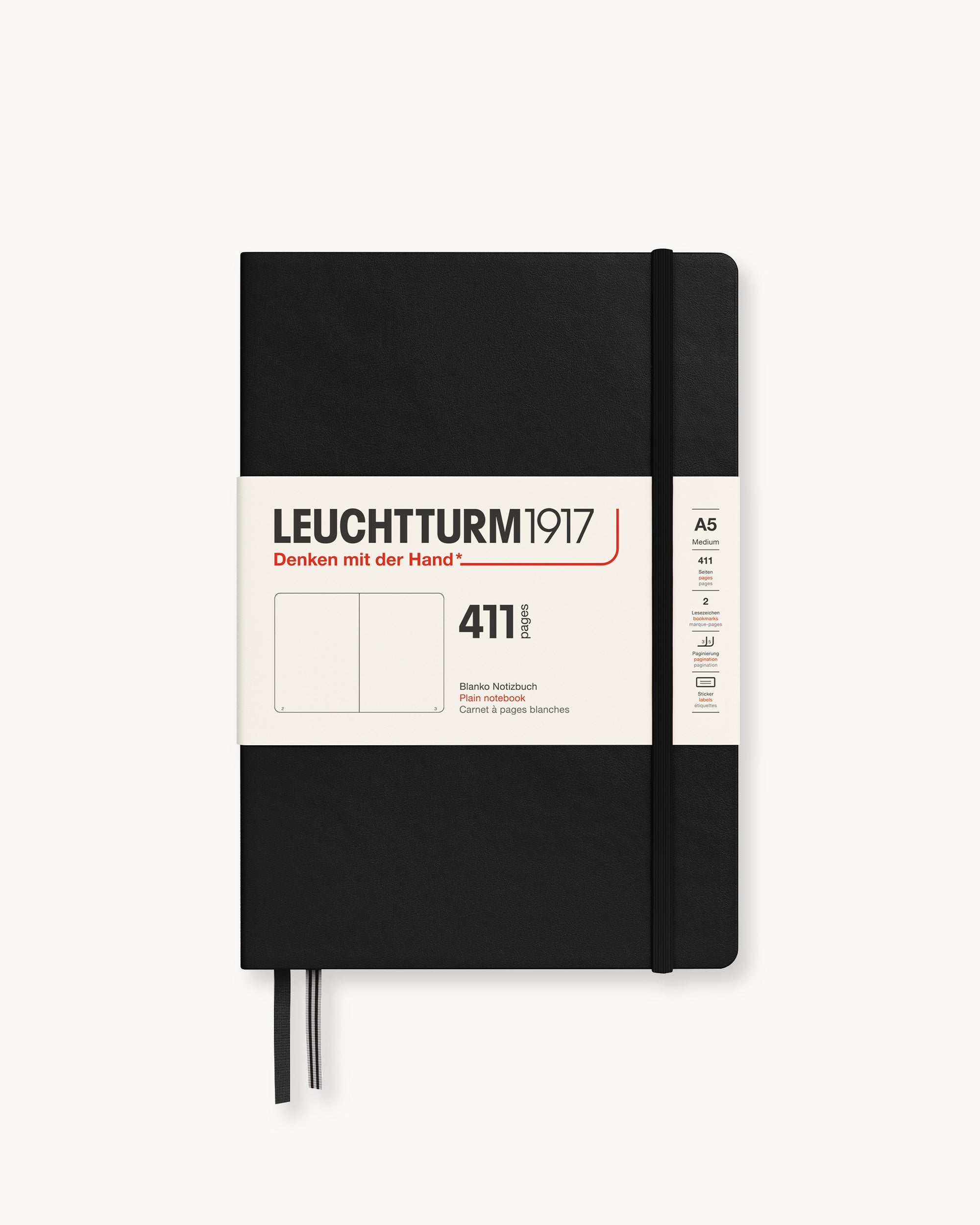 Leuchtturm1917 Notebook 411, sima lapos, Medium (A5) – Black