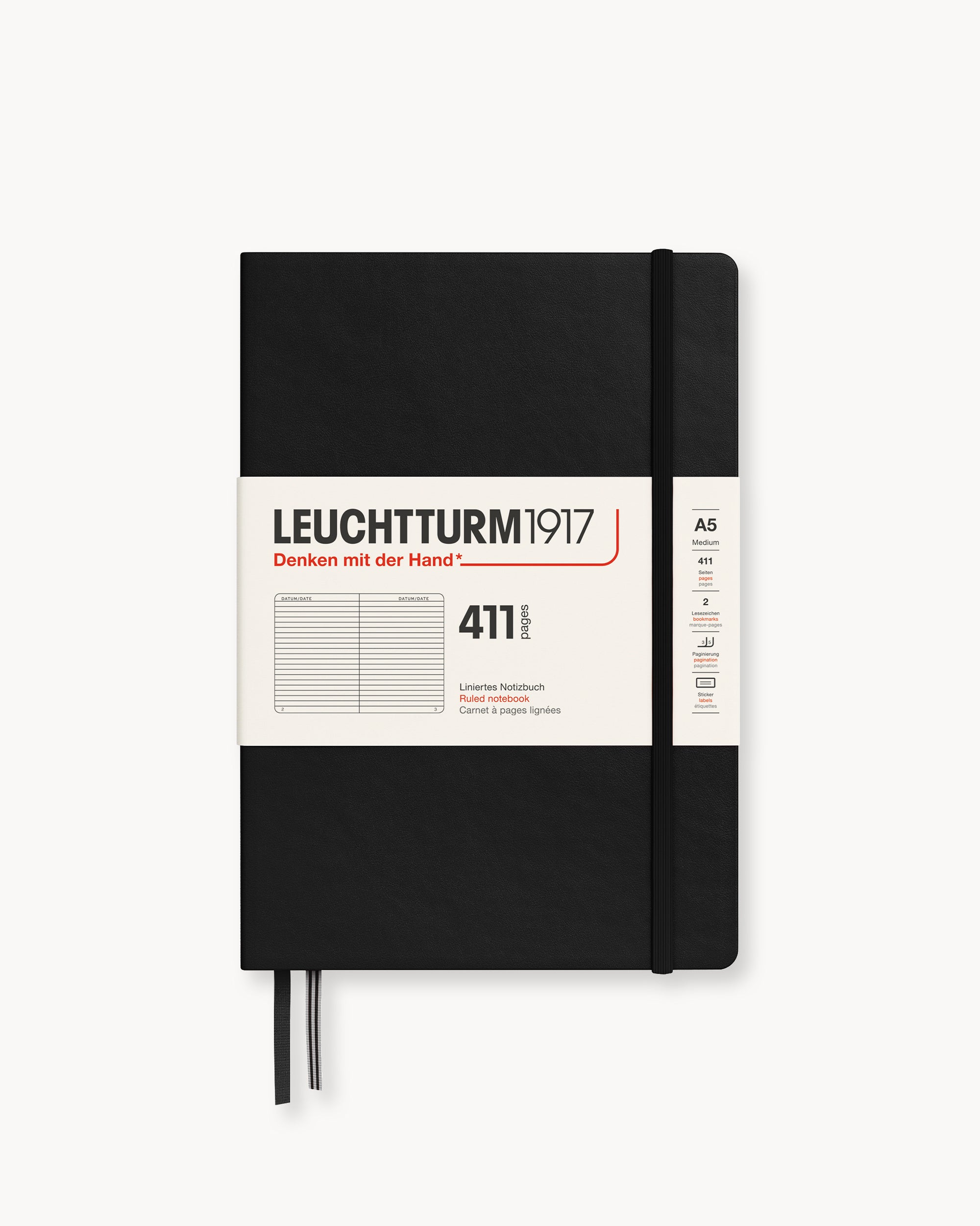 Leuchtturm1917 Notebook 411, vonalas, Medium (A5) – Black
