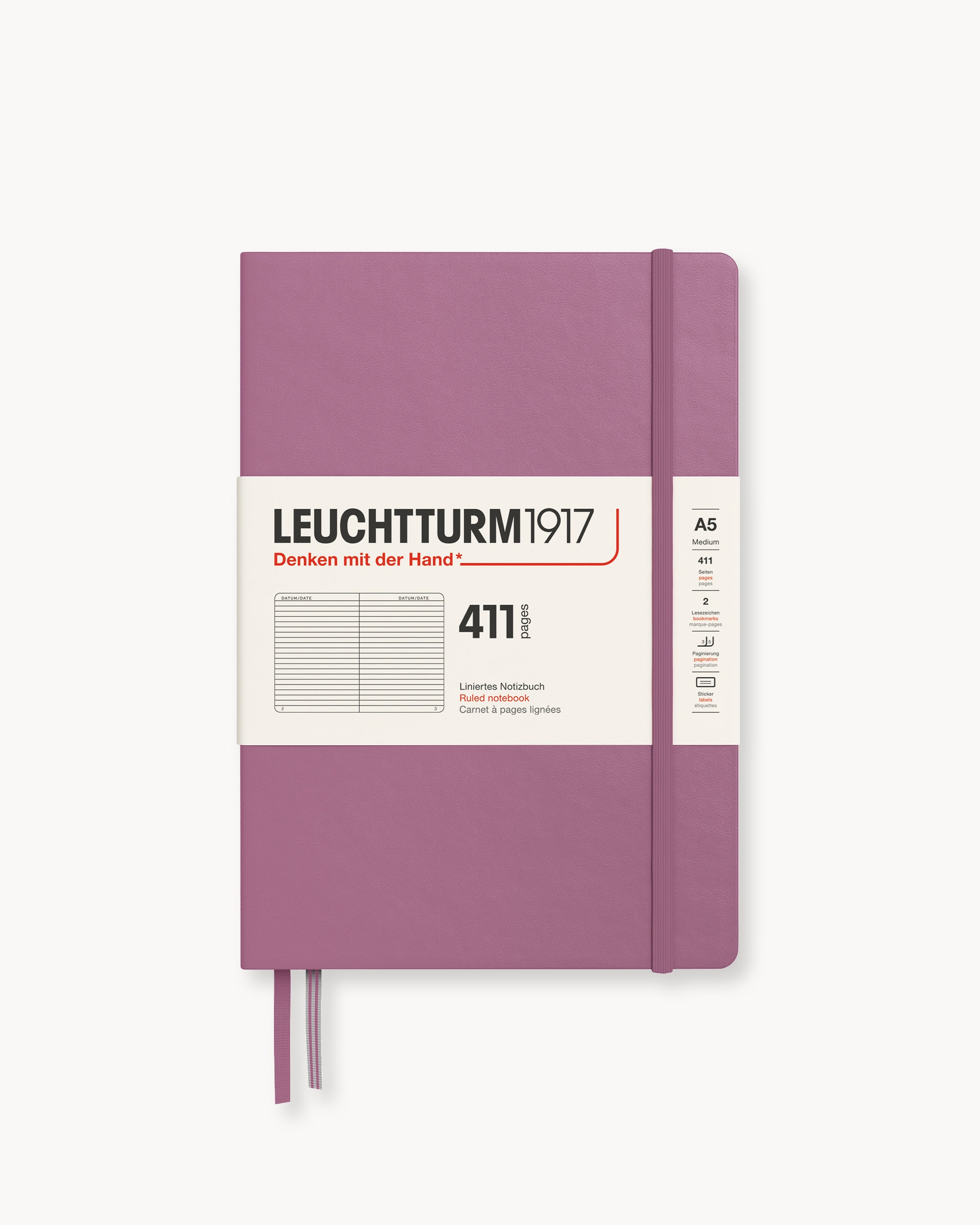 Leuchtturm1917 Notebook 411, vonalas, Medium (A5) – Dusty Rose