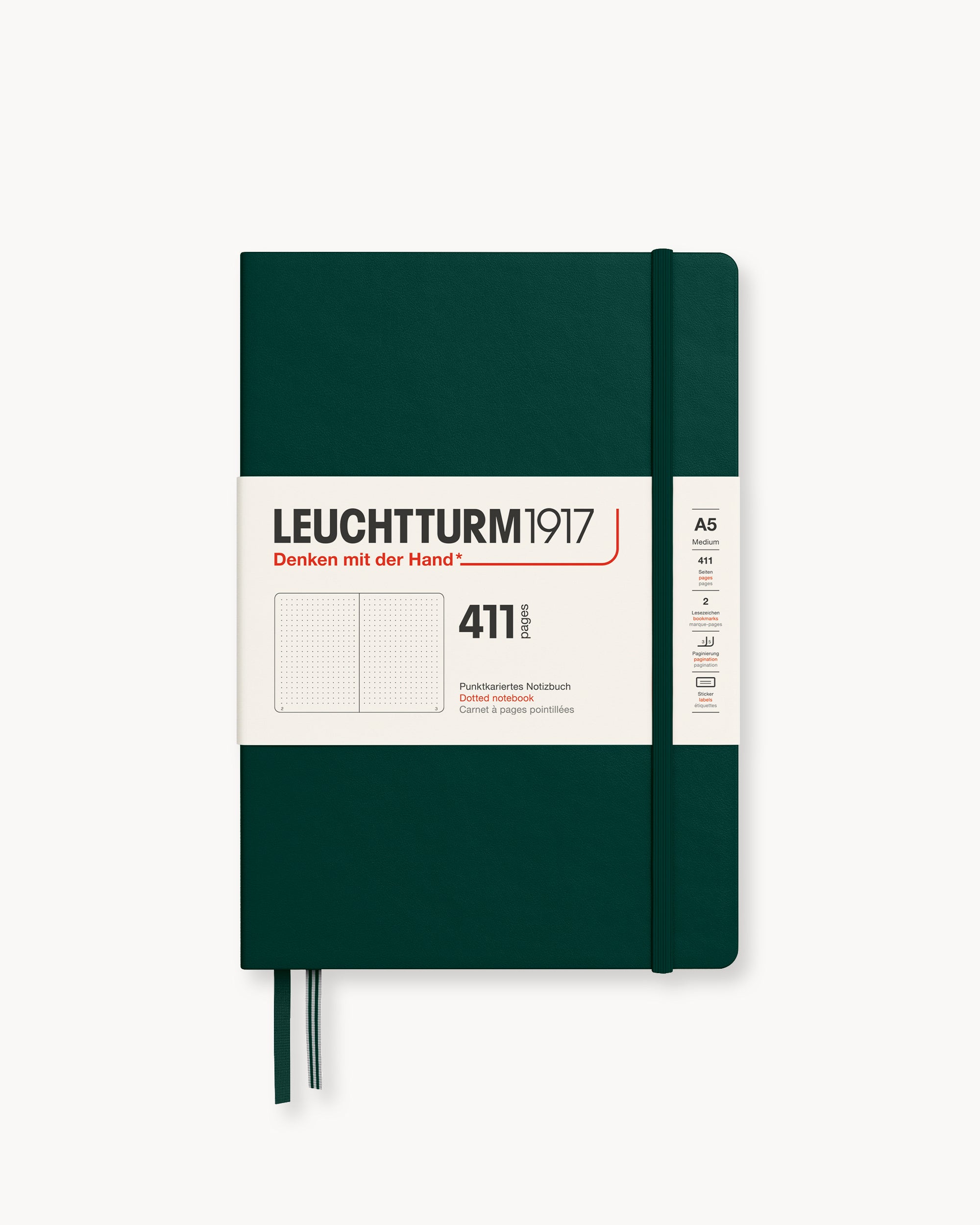 Leuchtturm1917 Notebook 411, pontozott lapos, Medium (A5) – Forest Green