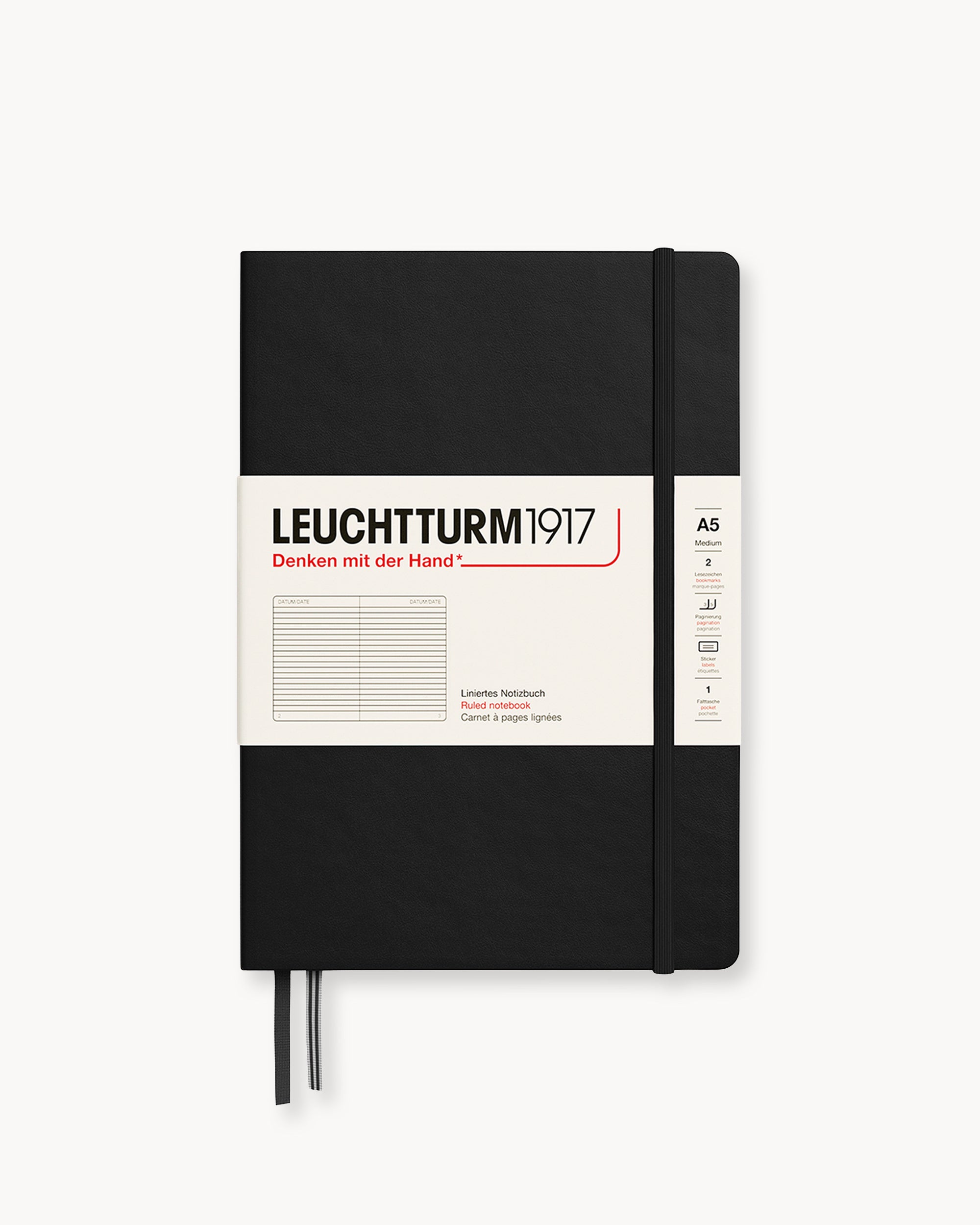Leuchtturm1917 Hardcover Notebook Classic, vonalas, Medium (A5) – Black
