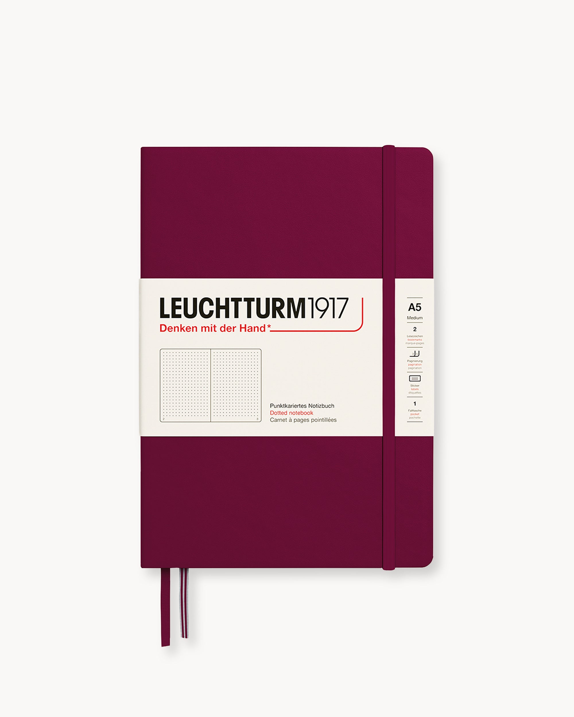 Leuchtturm1917 Hardcover Notebook Classic, pontozott lapos, Medium (A5) – Port Red