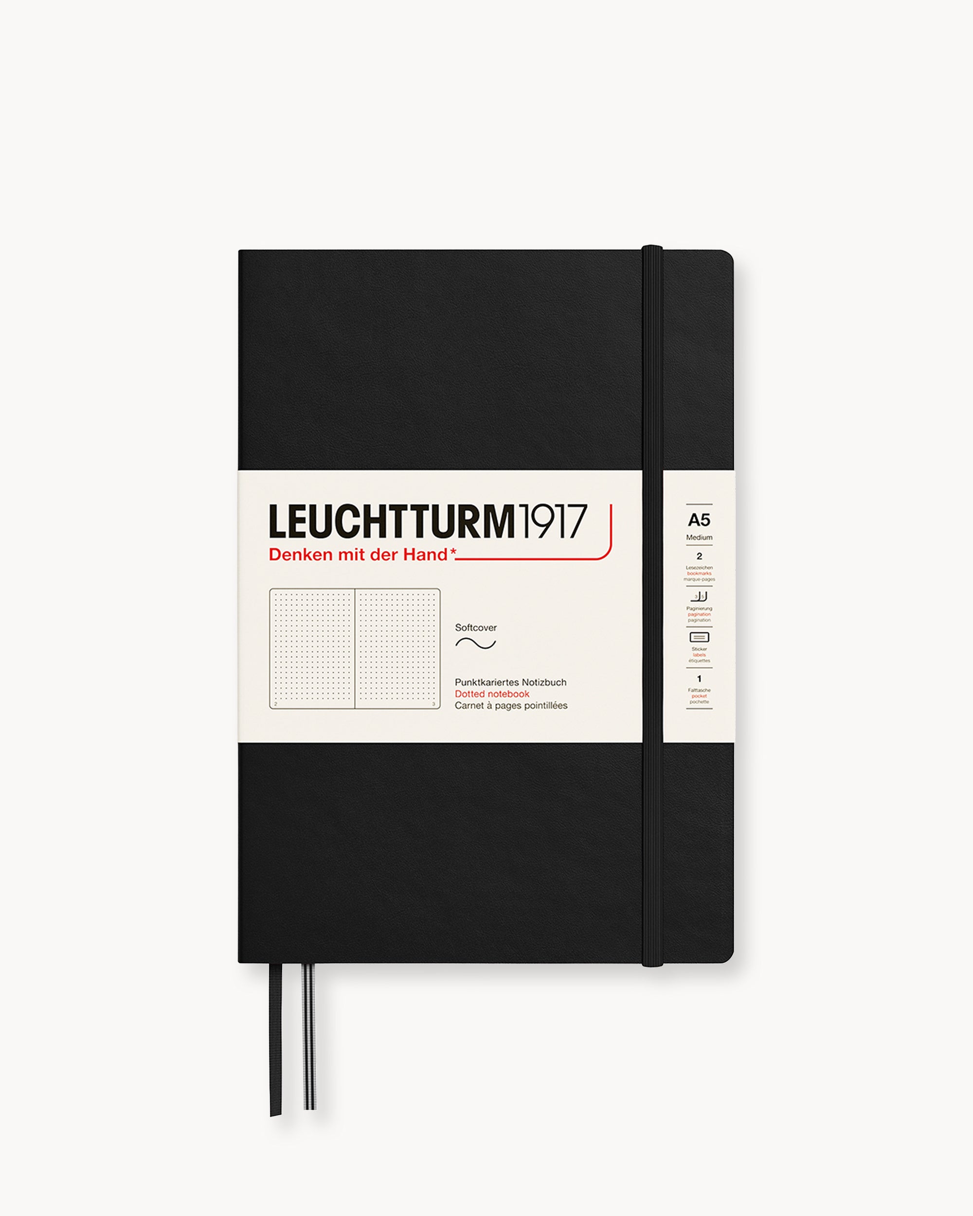 Leuchtturm1917 Softcover Notebook Classic, pontozott lapos, Medium (A5) – Black
