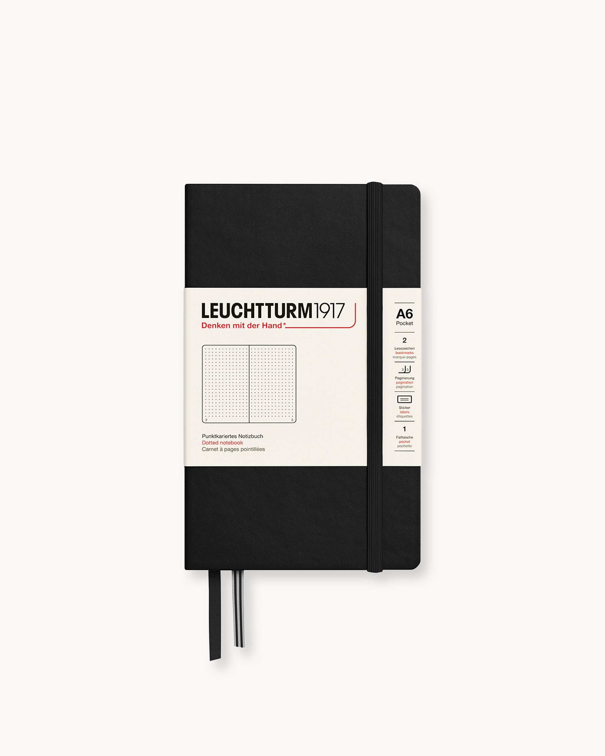 Leuchtturm1917 Hardcover Notebook Classic, pontozott lapos, Pocket (A6) – Black