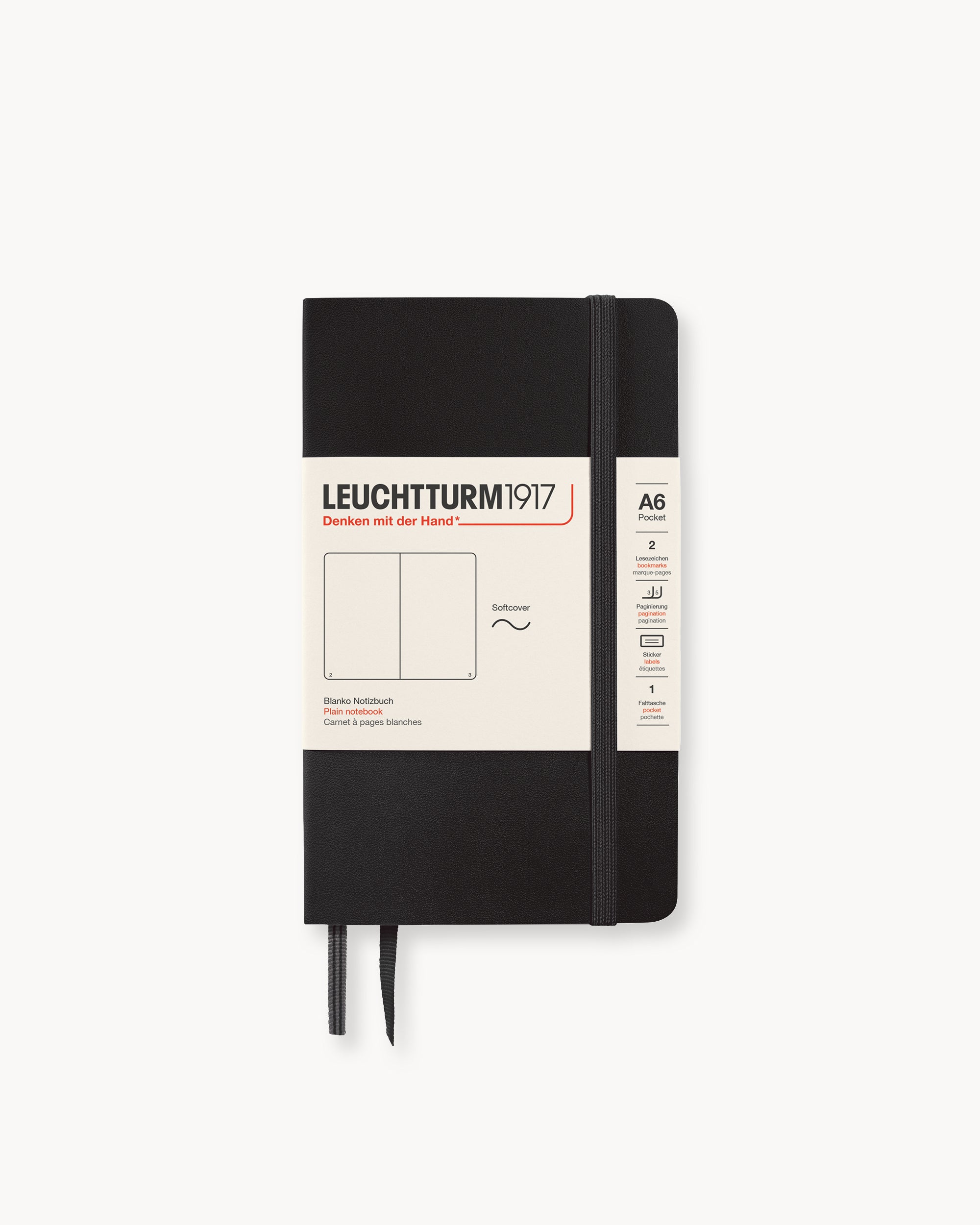 Leuchtturm1917 Softcover Notebook Classic, sima lapos, Pocket (A6) – Black