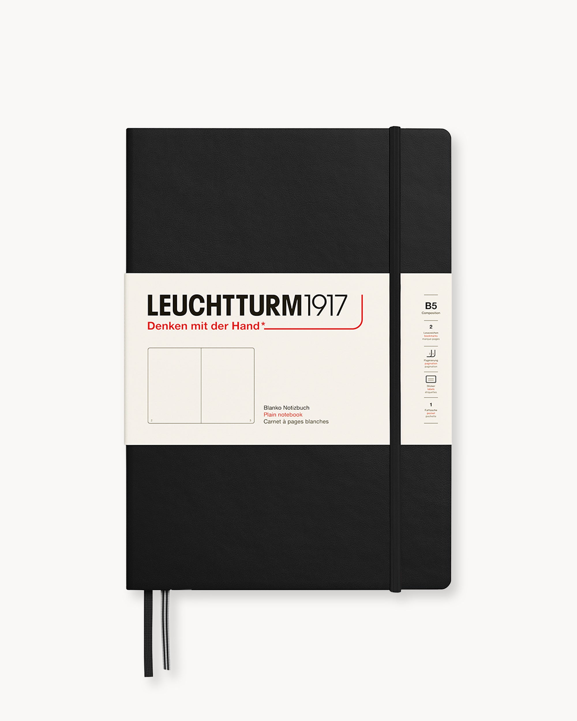 Leuchtturm1917 Hardcover Notebook Classic, sima lapos, Composition (B5) – Black