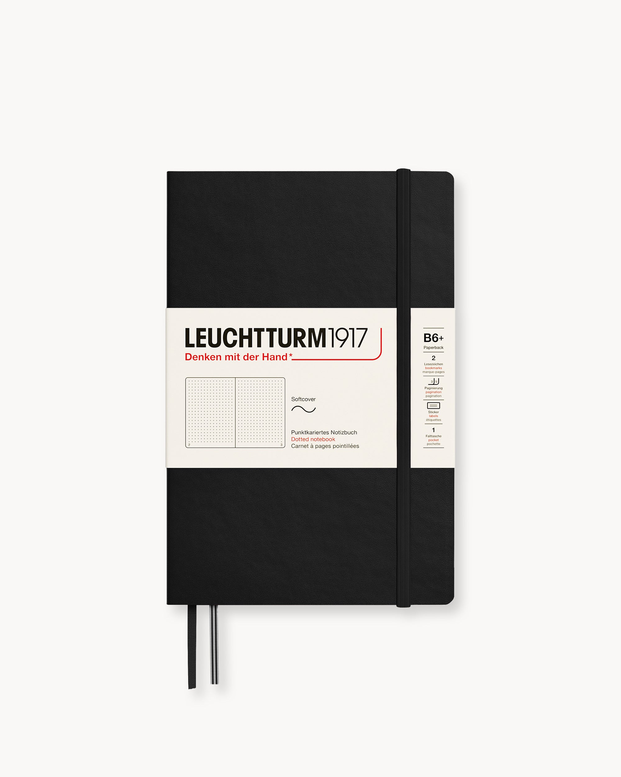 Leuchtturm1917 Softcover Notebook Classic, pontozott lapos, Paperback (B6+) – Black